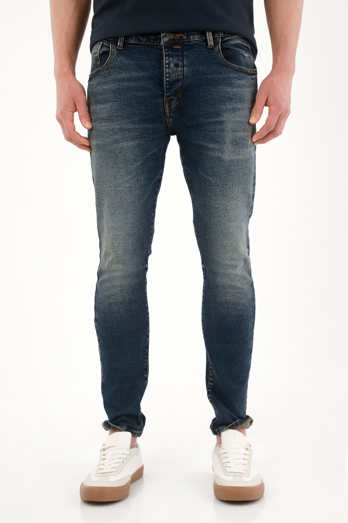 Jean Skinny con arrugas 3D azul oscuro para hombre