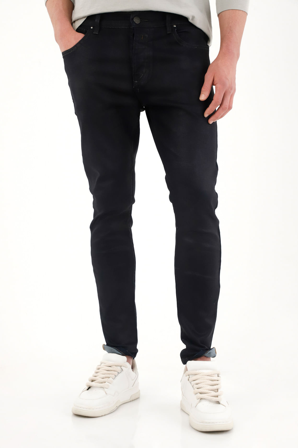 Jean Super Skinny de tiro medio con efecto cuero para hombre