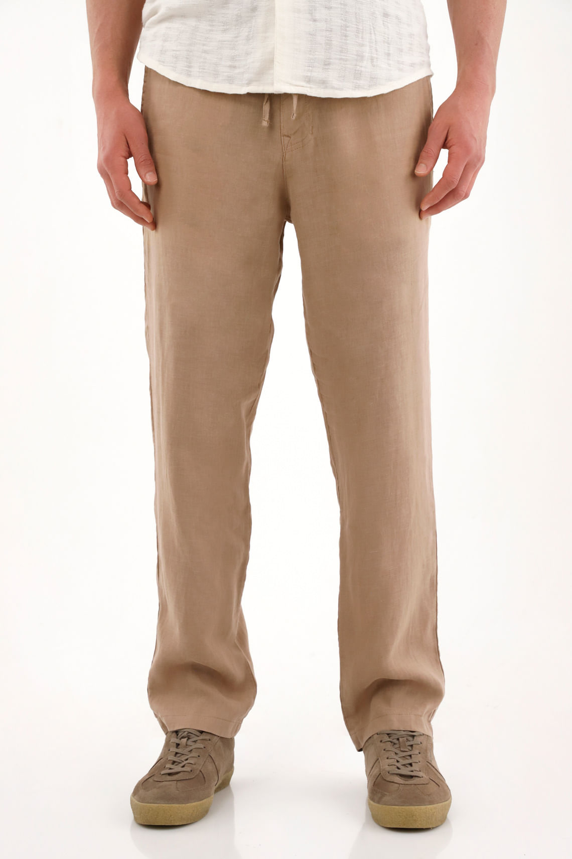 Pantalón chino en 100% lino café para hombre
