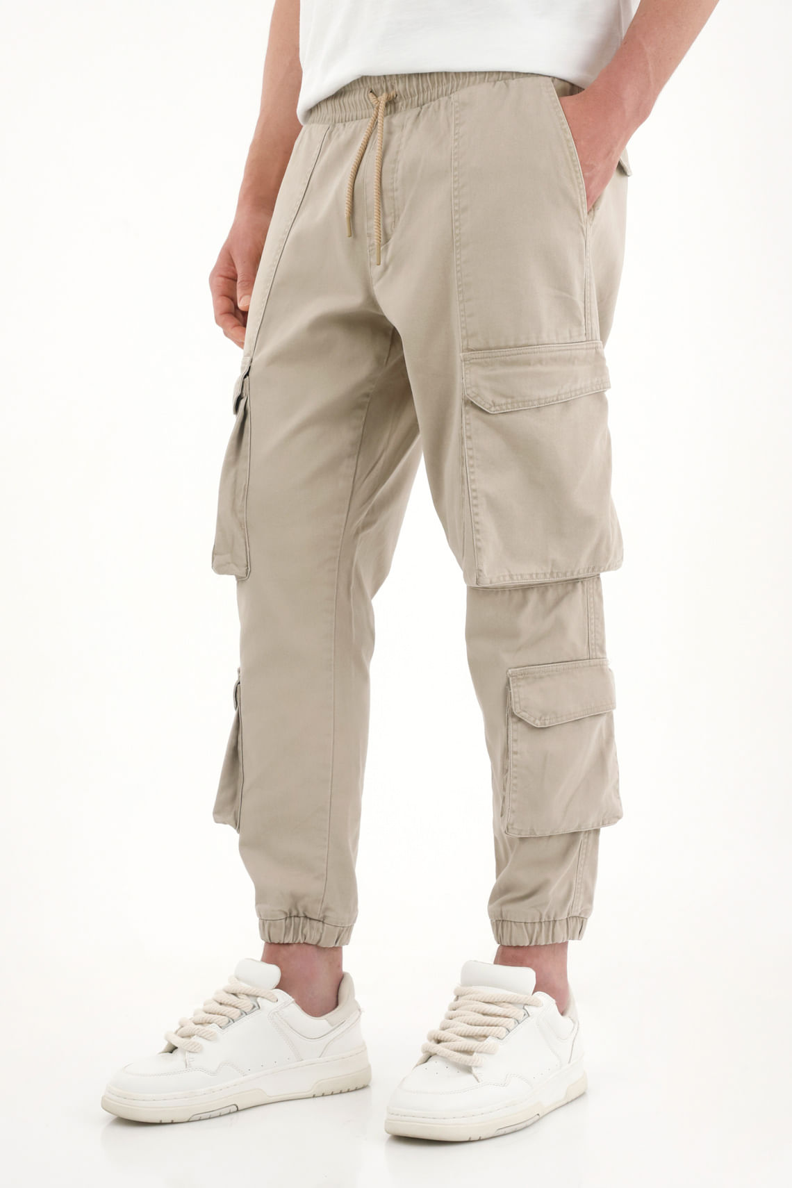 Pantalón jogger con pretina elástica café para hombre