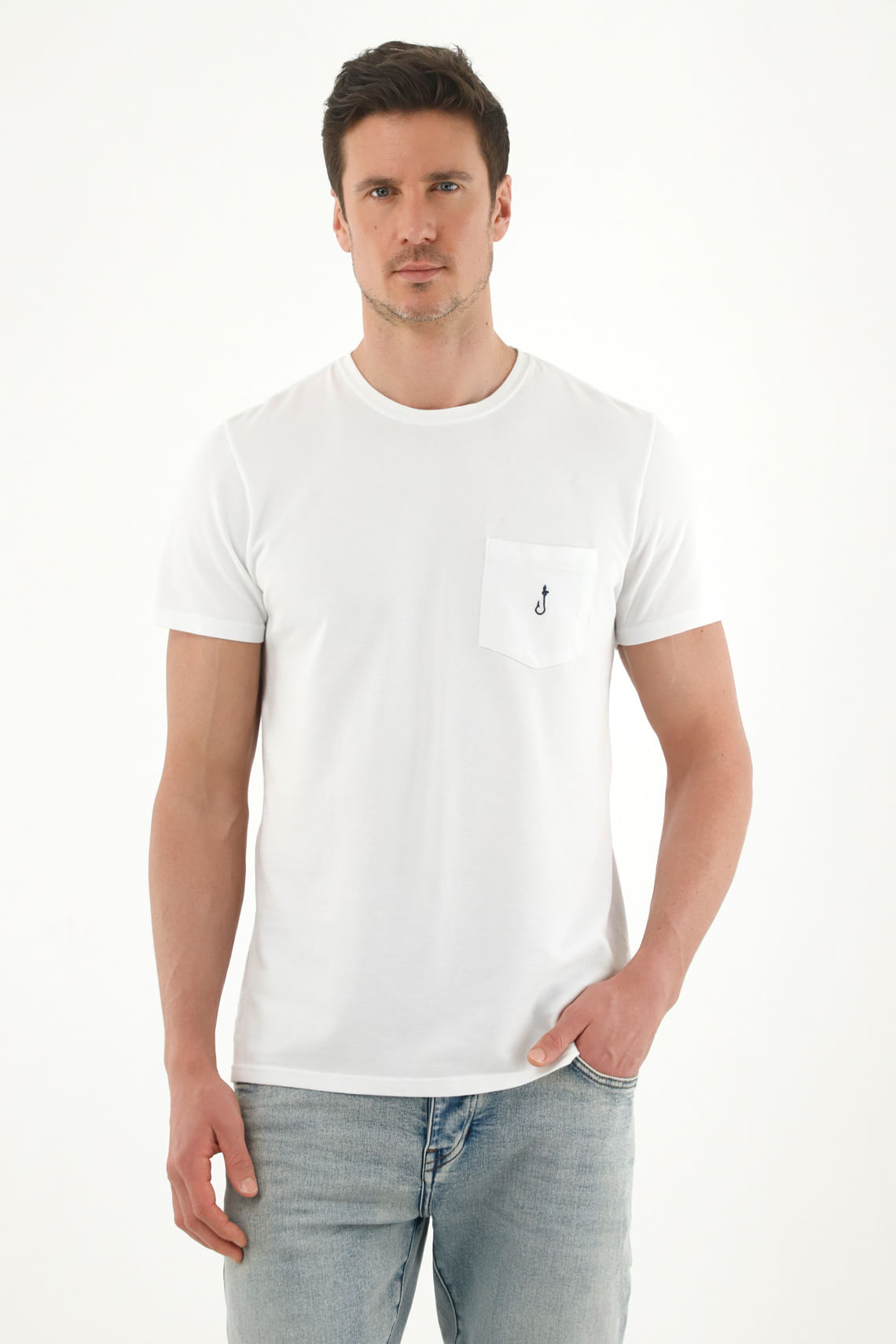 Camiseta con bolsillo delantero blanca para hombre