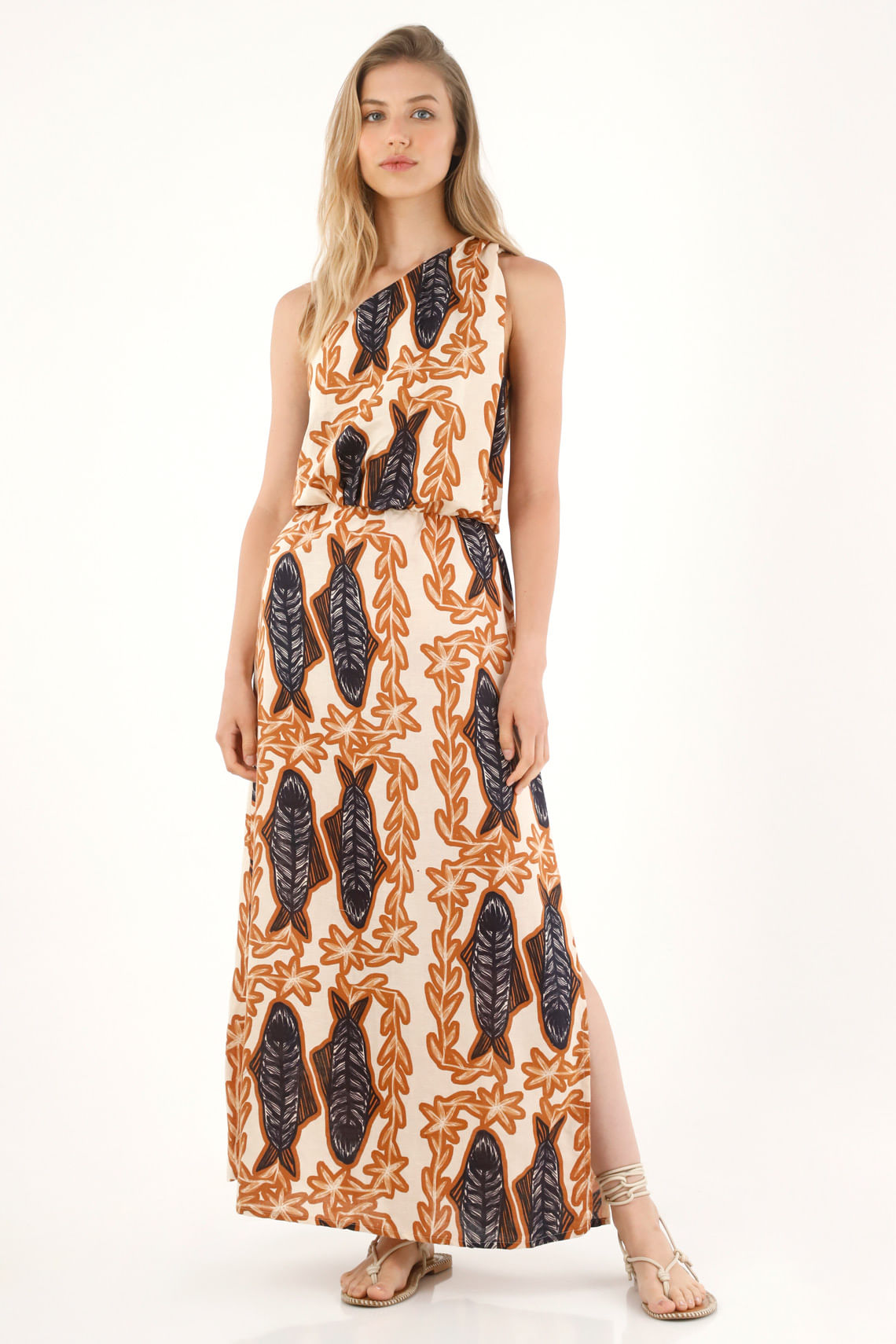 Vestido largo de un solo hombro estampado para mujer