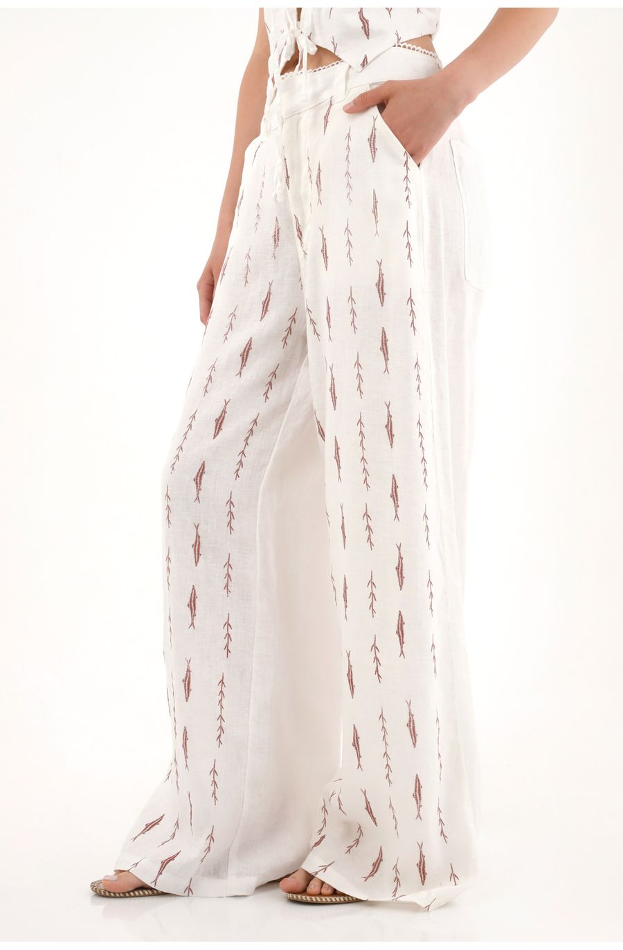 Pantalón Wide Leg con estampado de peces para mujer