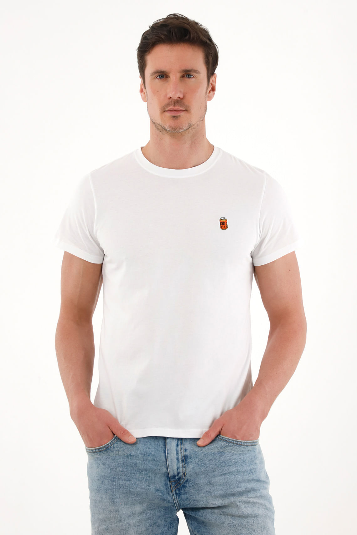 Camiseta de cuello redondo blanca para hombre