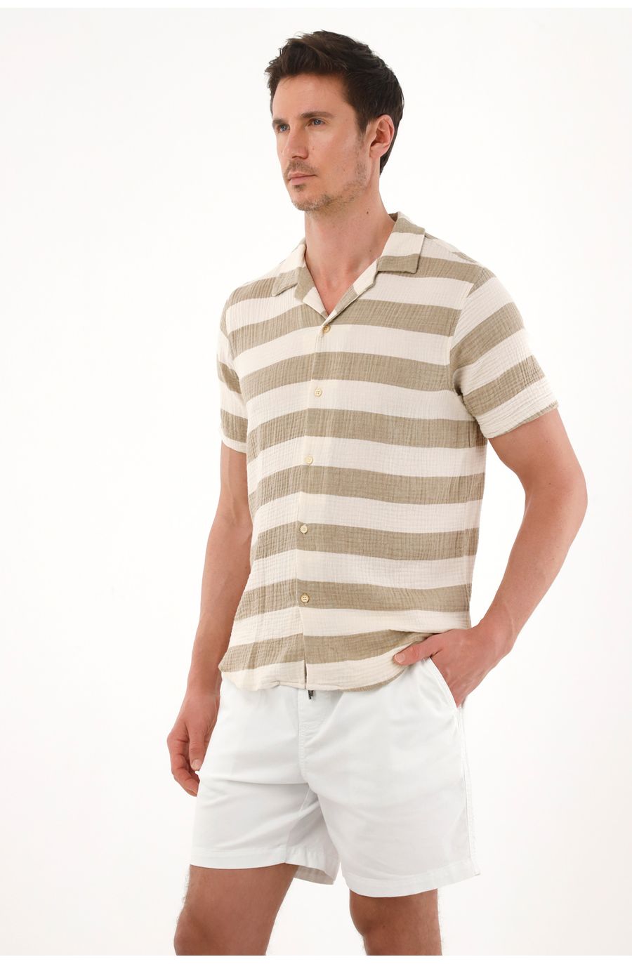 Camisa tipo bowling a rayas para hombre