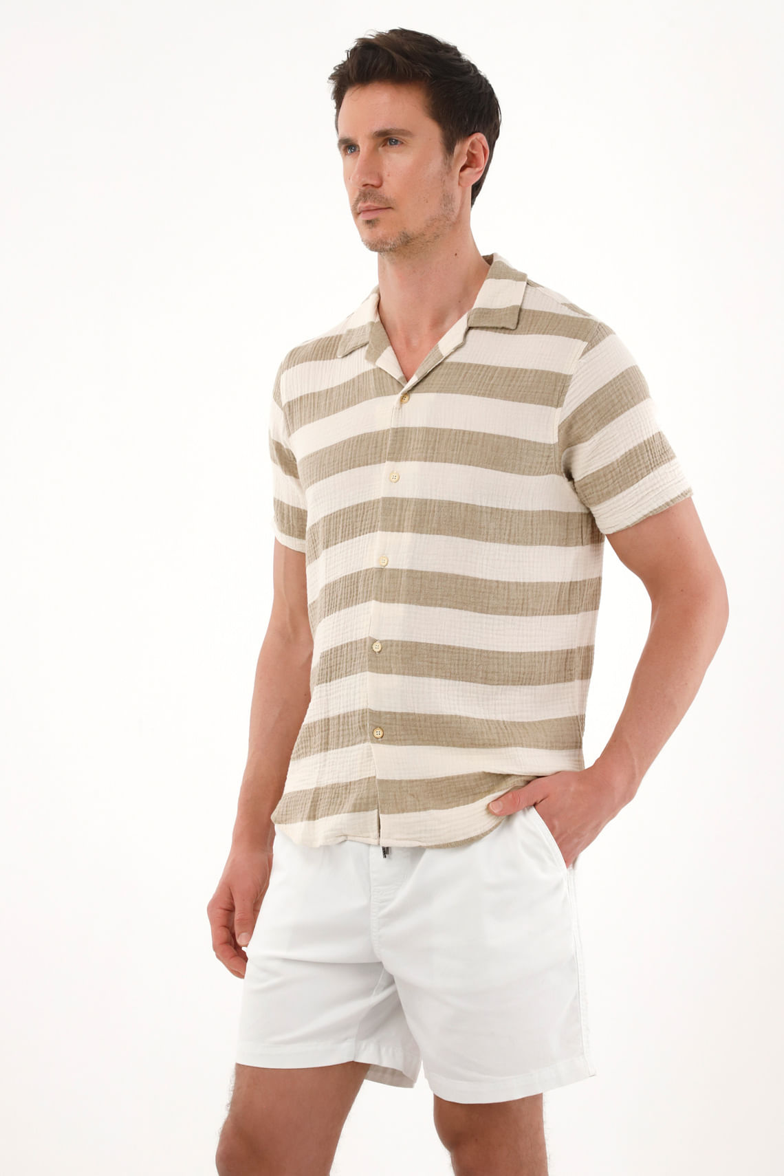 Camisa tipo bowling a rayas para hombre