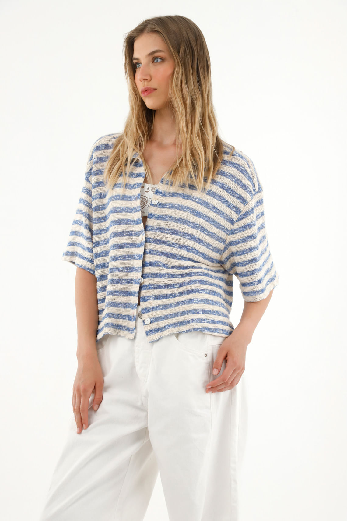 Camisa tejida con diseño a rayas para mujer