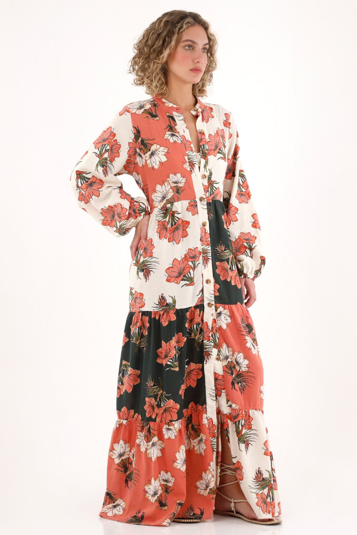 Vestido largo estampado cuello neru para mujer