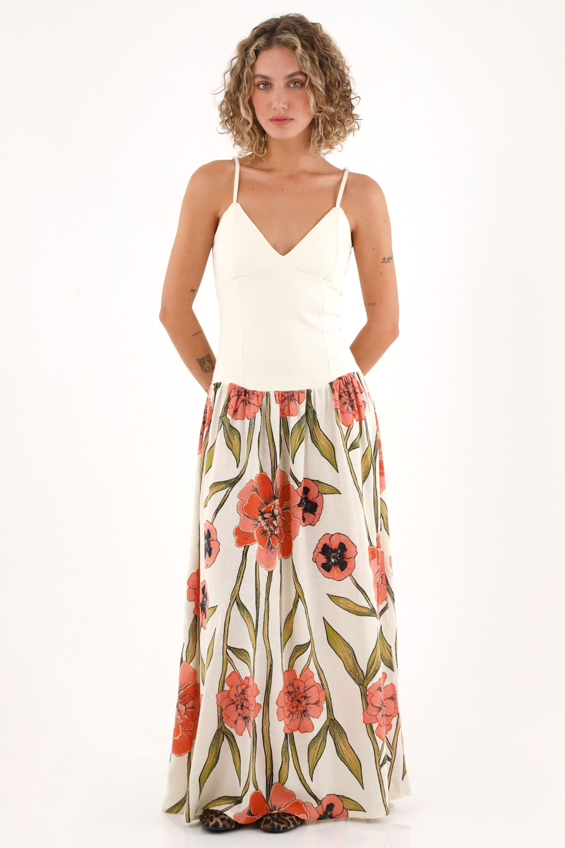 Vestido largo con estampado de flores para mujer