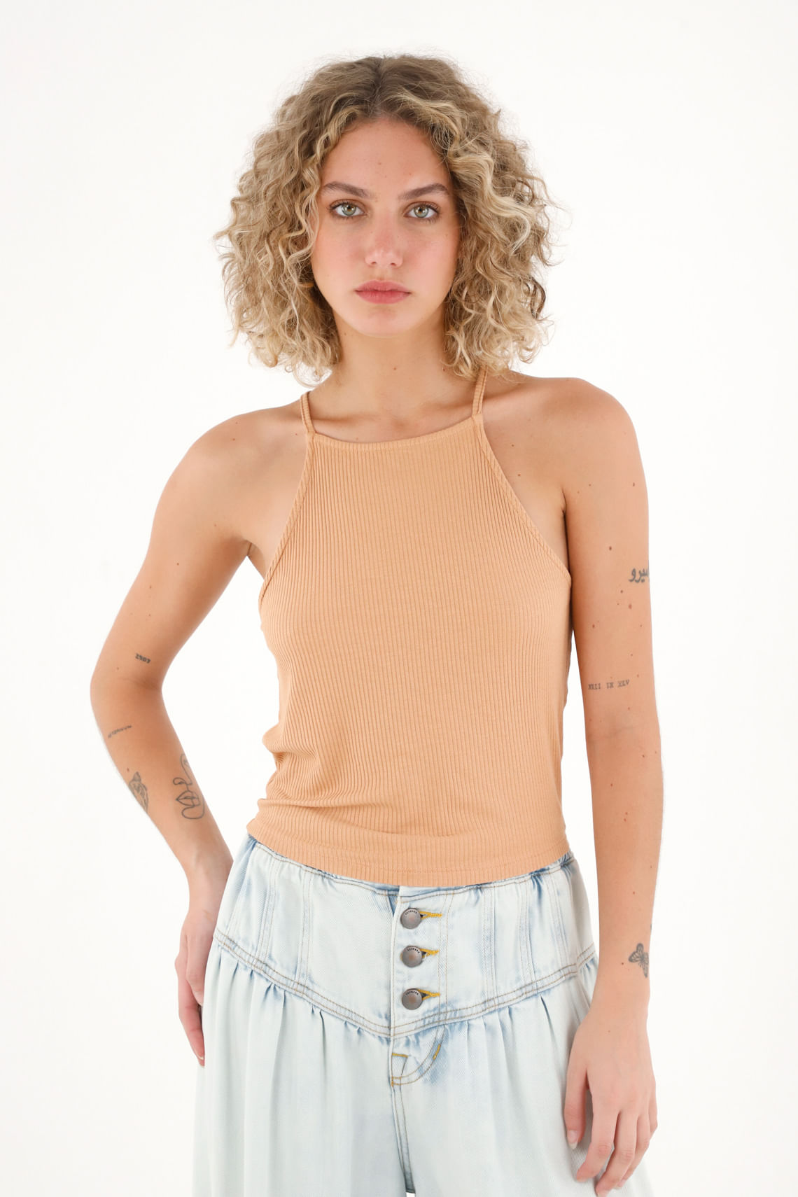 Camiseta básica de tiras naranja para mujer