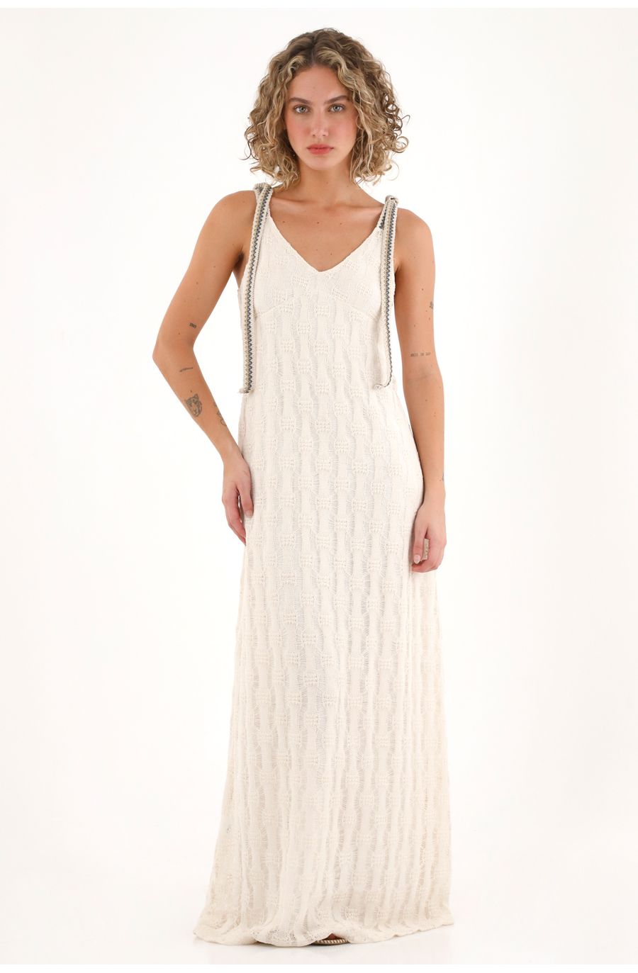 Vestido largo tipo tejido crudo para mujer