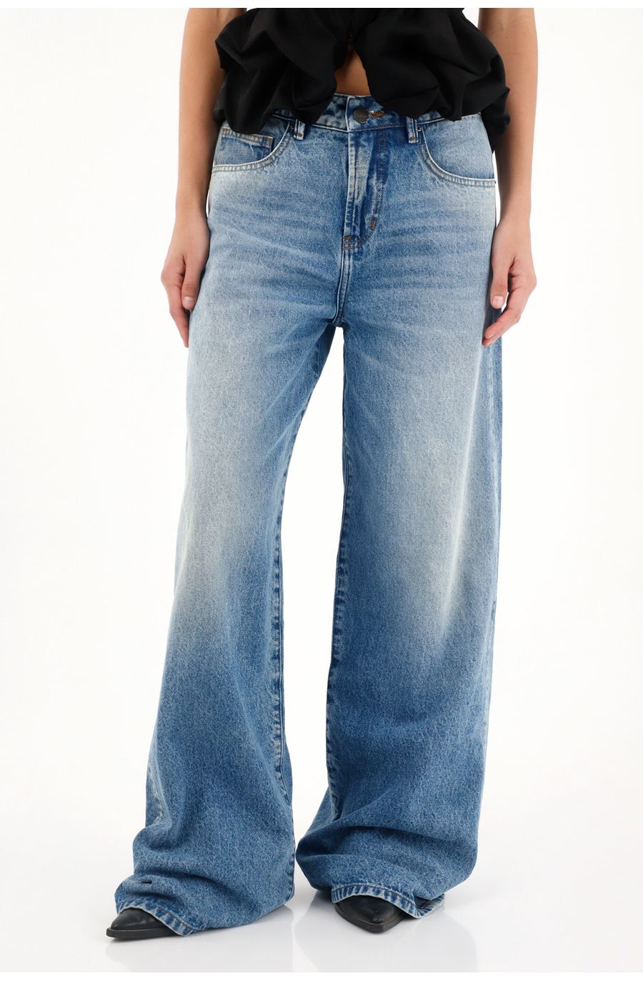 Jean Wide Leg de tiro medio oscuro para mujer