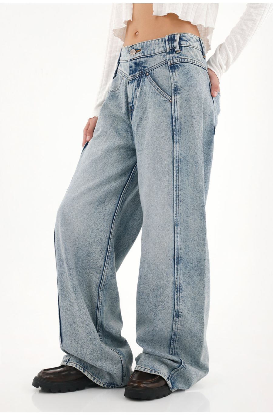 Jean Wide Leg de tiro alto azul para mujer