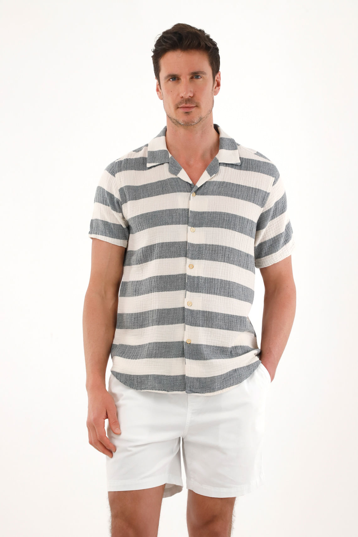 Camisa tipo bowling a rayas para hombre