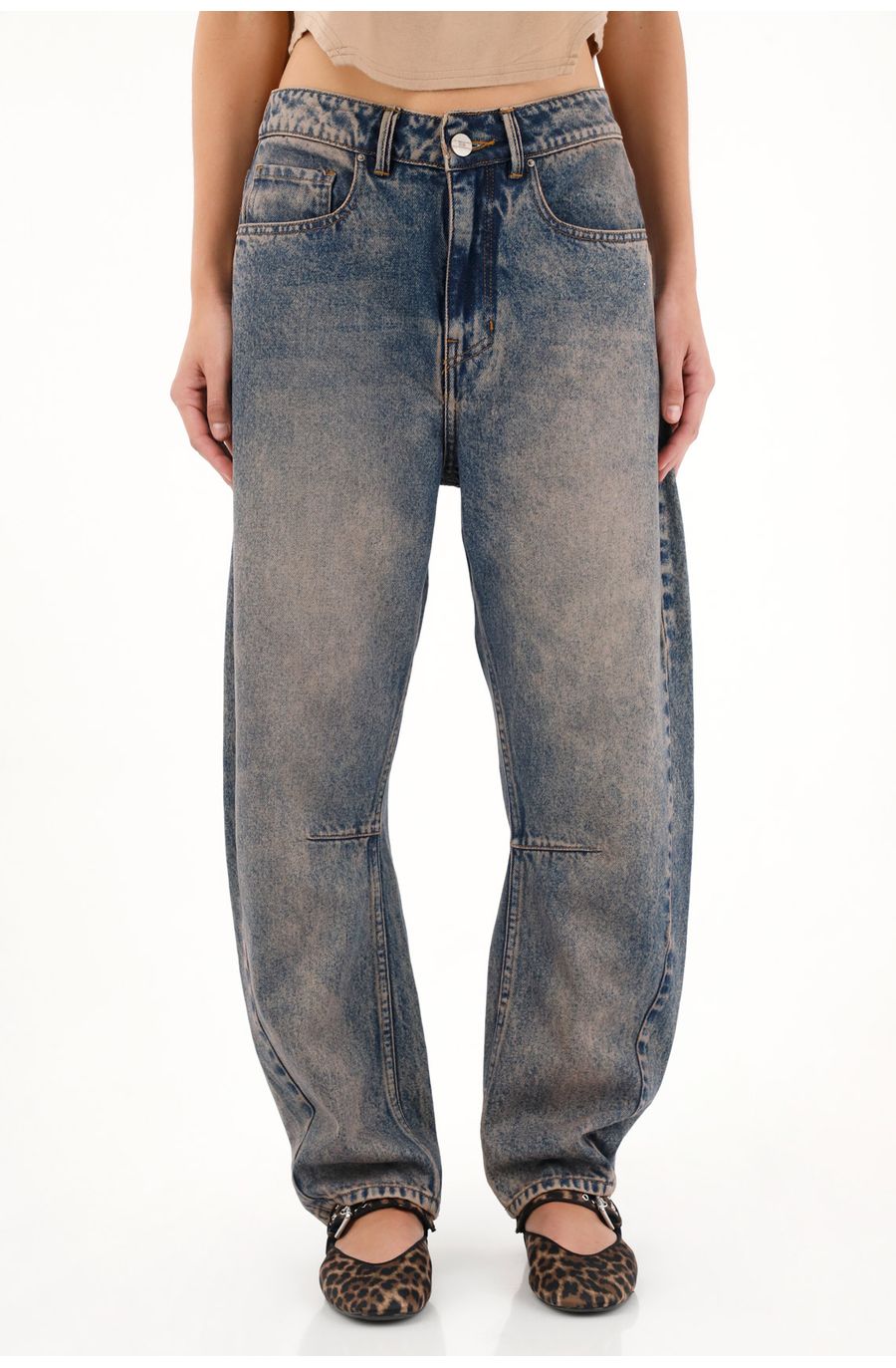 Jean Horseshoe de tiro bajo con dirty fuerte para mujer