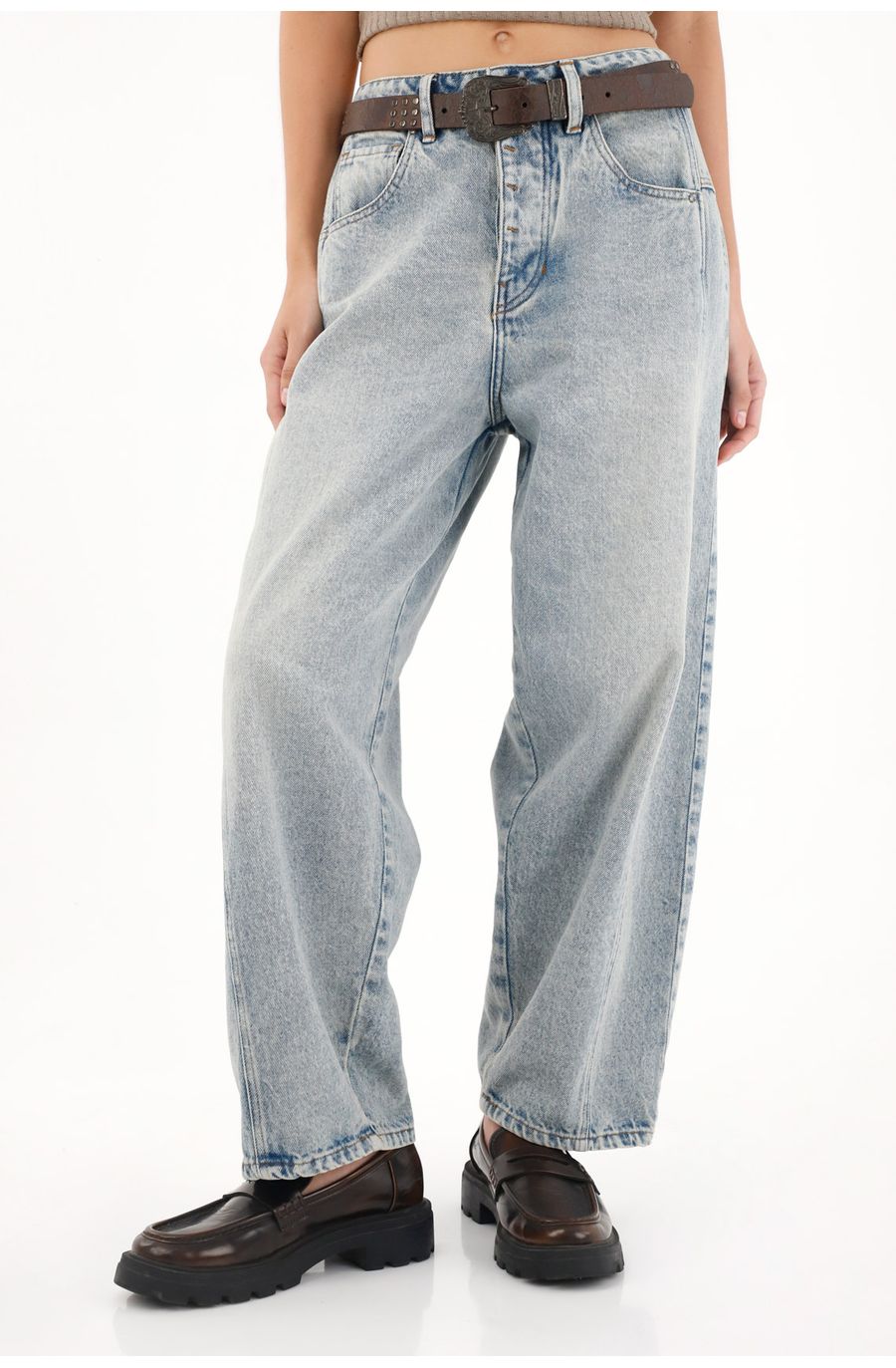 Jean Horseshoe de tiro bajo azul para mujer