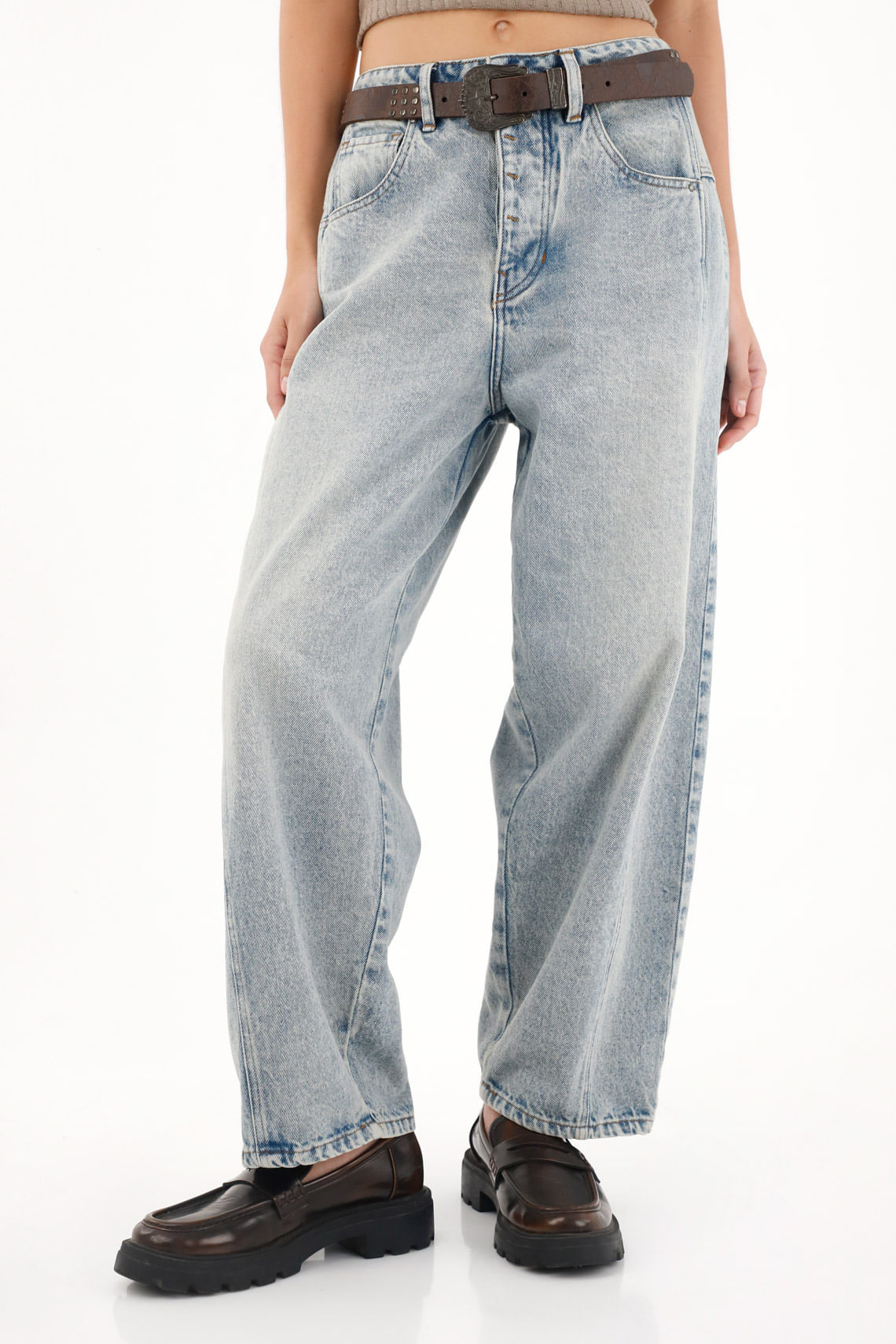 Jean Horseshoe de tiro bajo azul para mujer