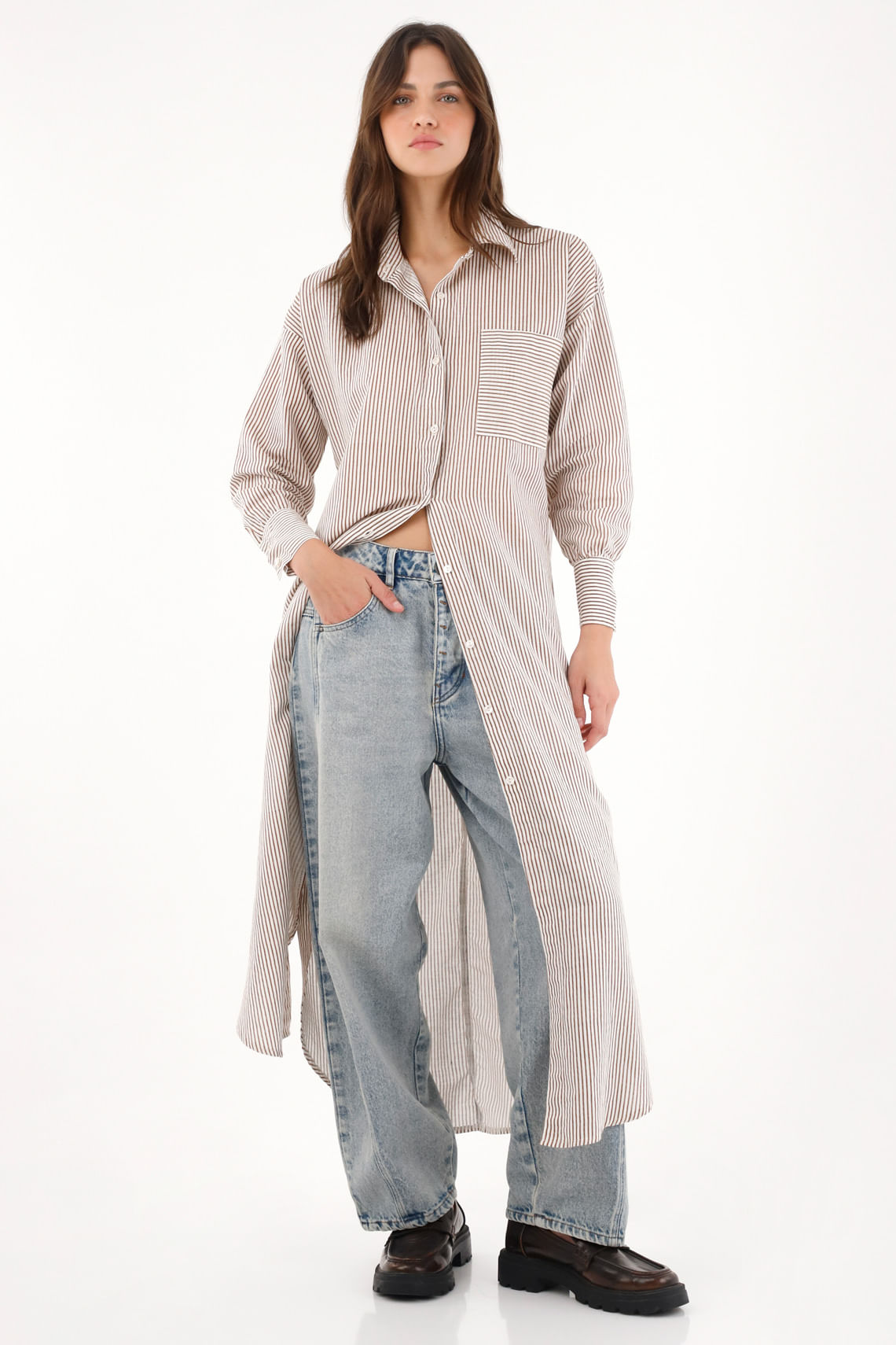 Camisa larga con estampado de rayas para mujer