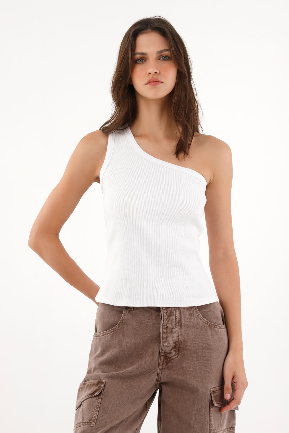 Camiseta de un solo hombro blanca para mujer
