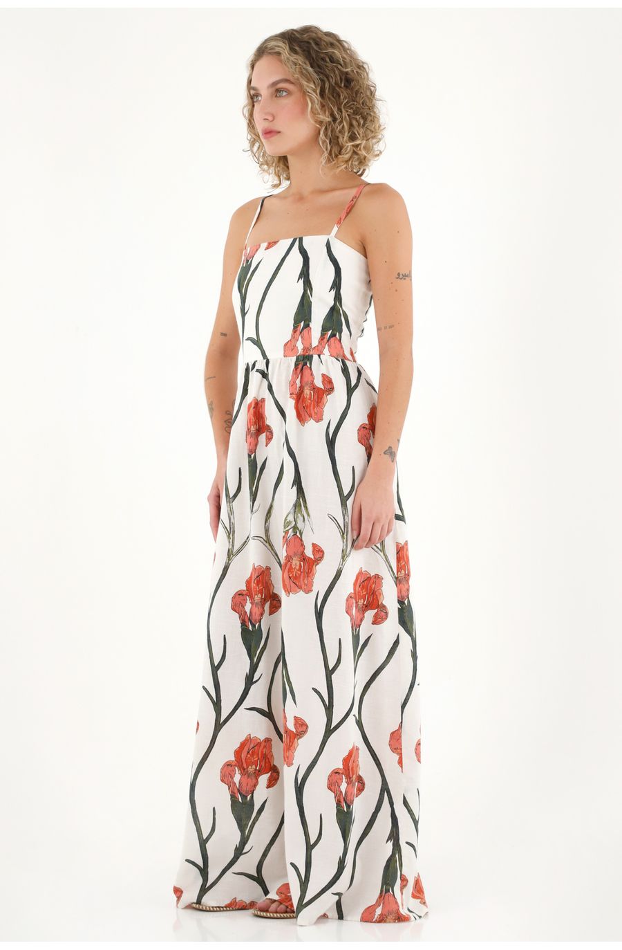 Vestido largo con estampado de flores multicolor para mujer