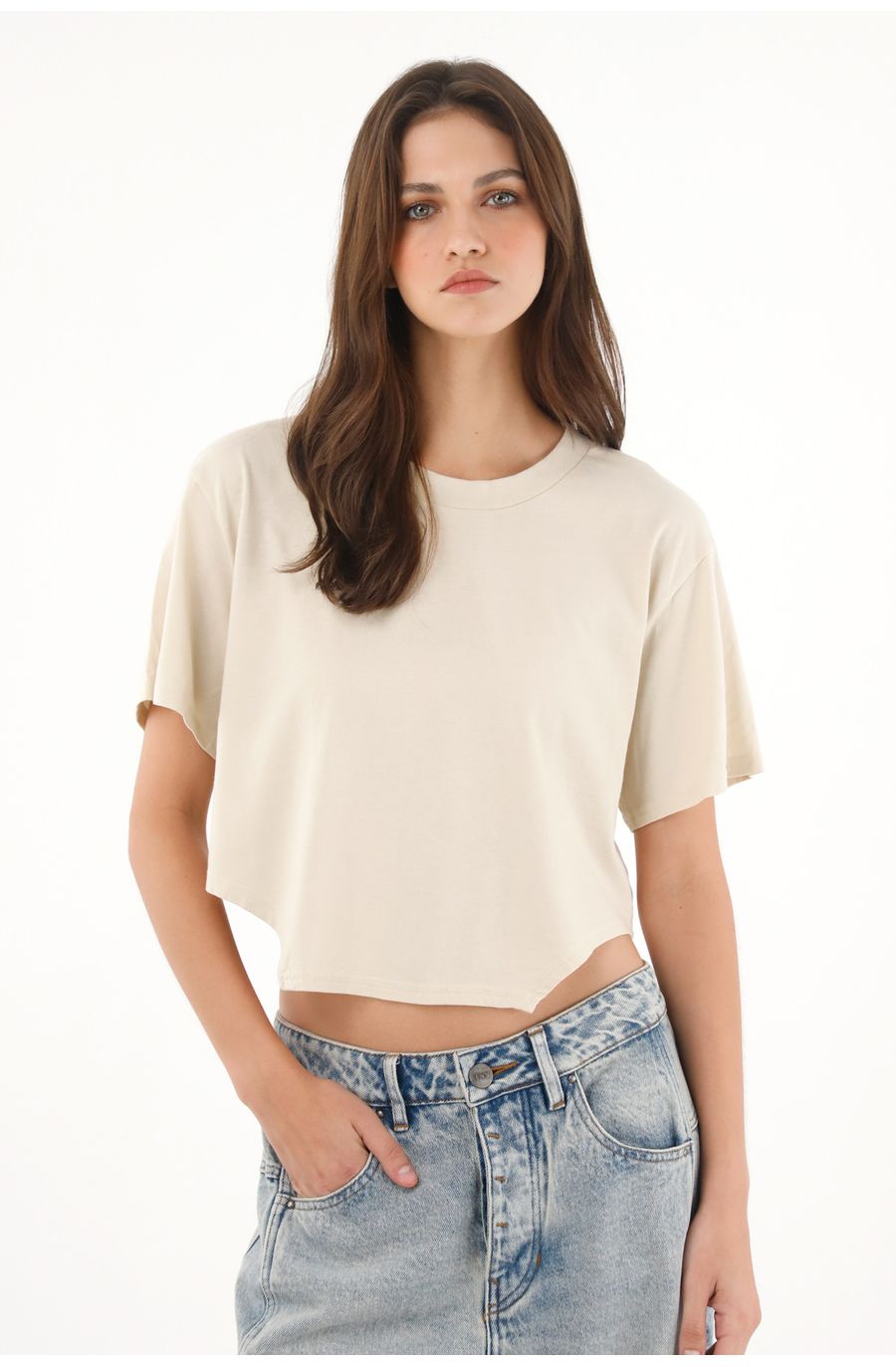 Camiseta amplia con cortes laterales gris para mujer