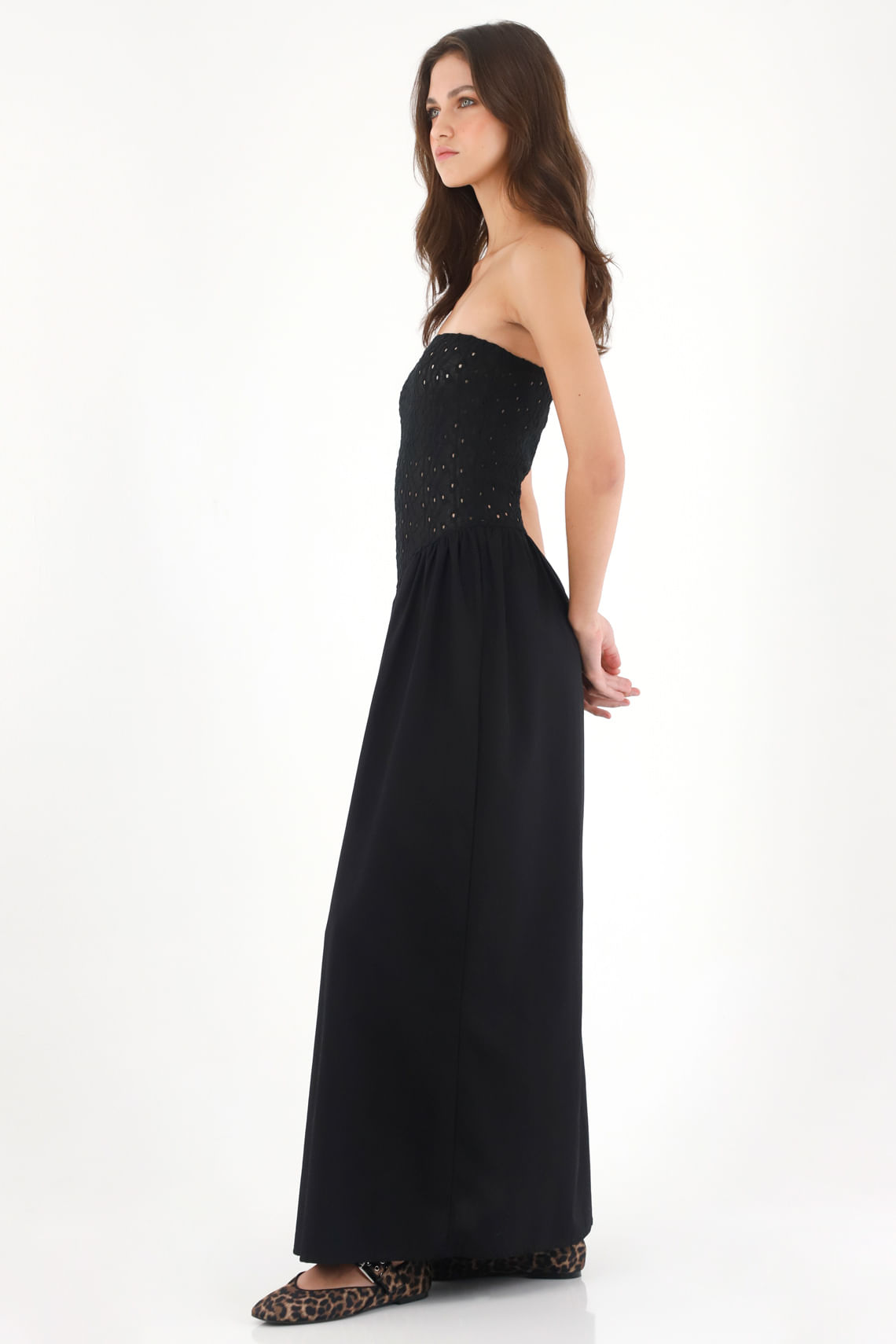 Vestido largo strapless negro para mujer