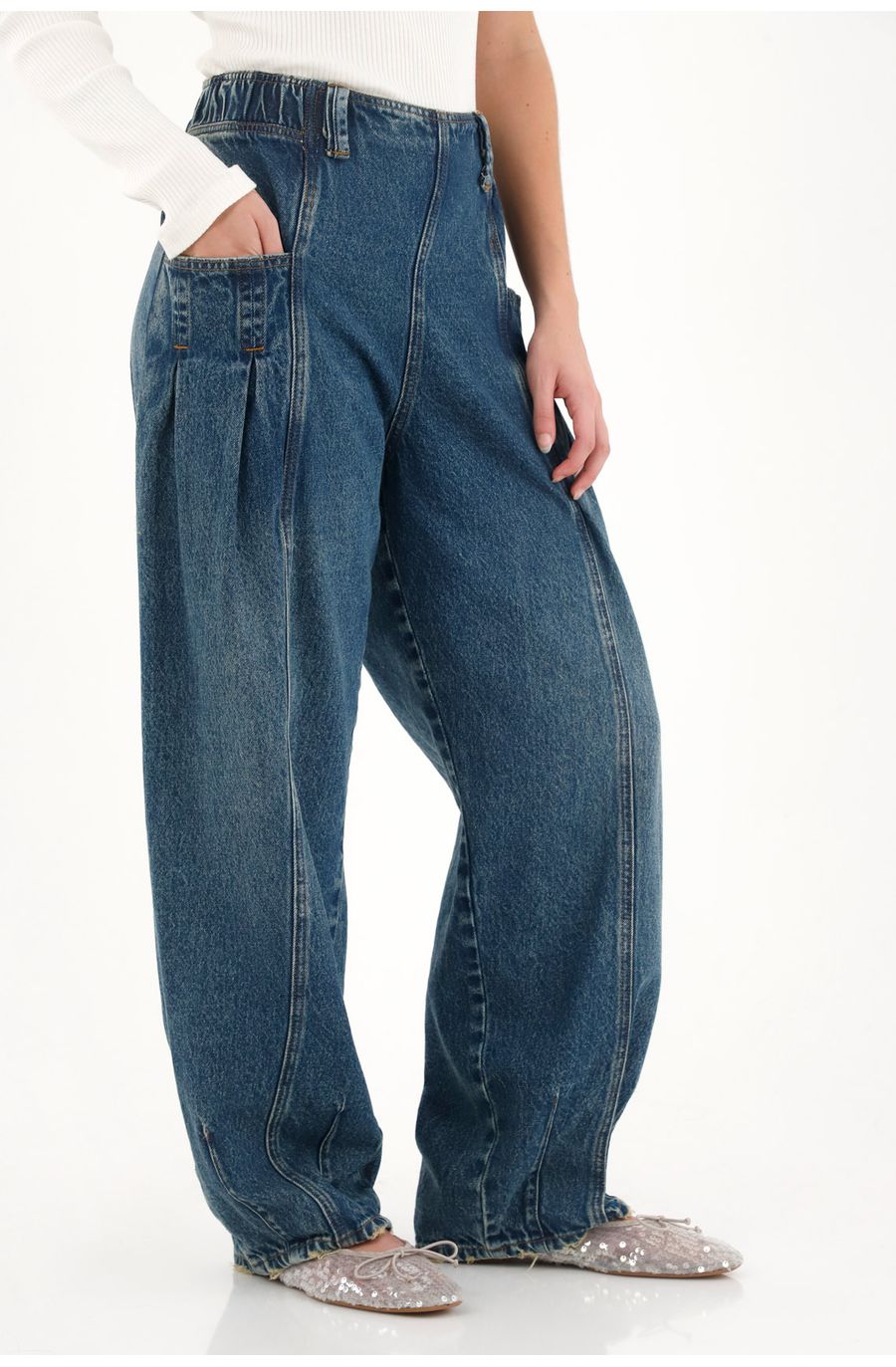 Jean Balloon de pretina elástica azul para mujer
