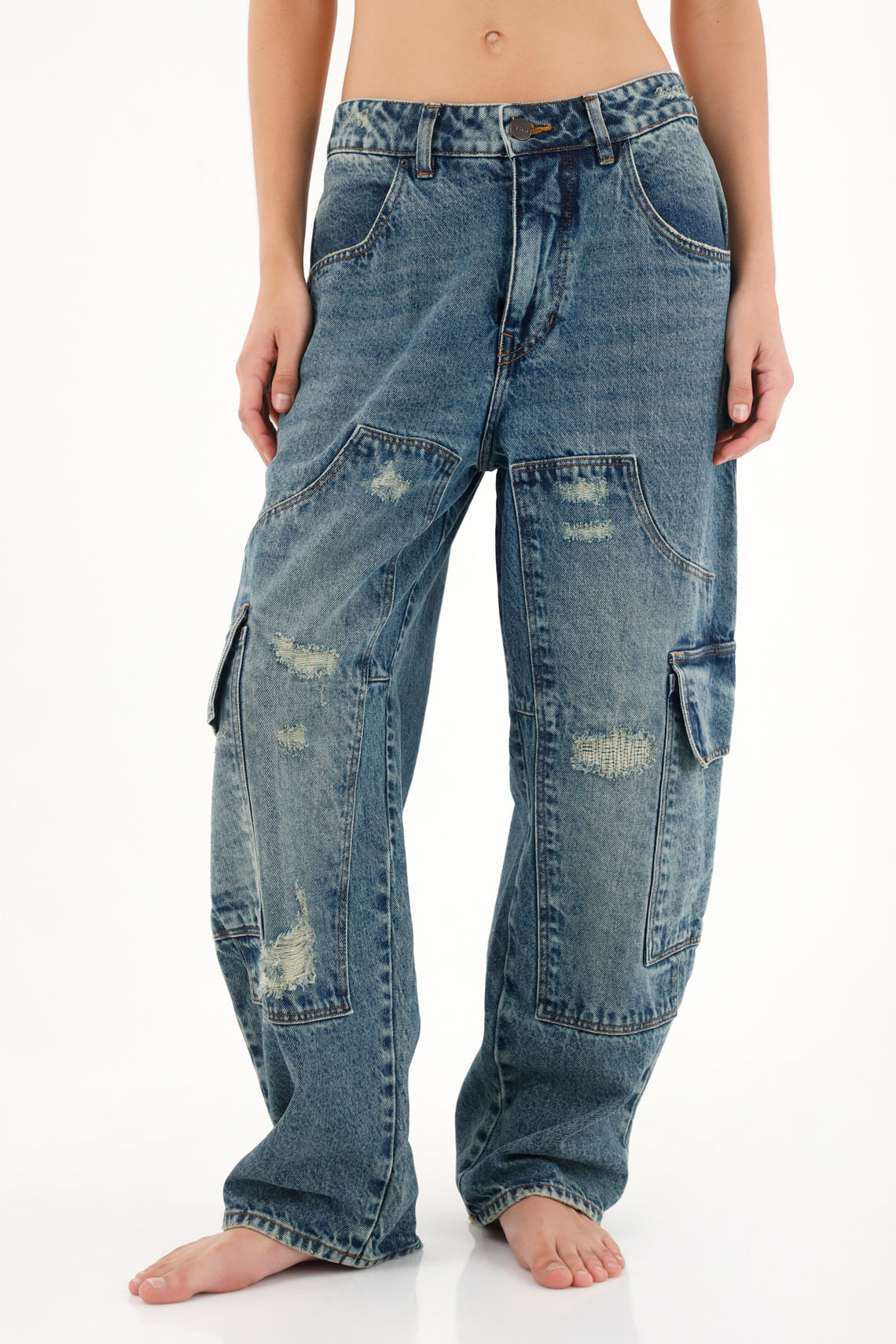 Jean Horseshoe estilo carpenter con rotos para mujer