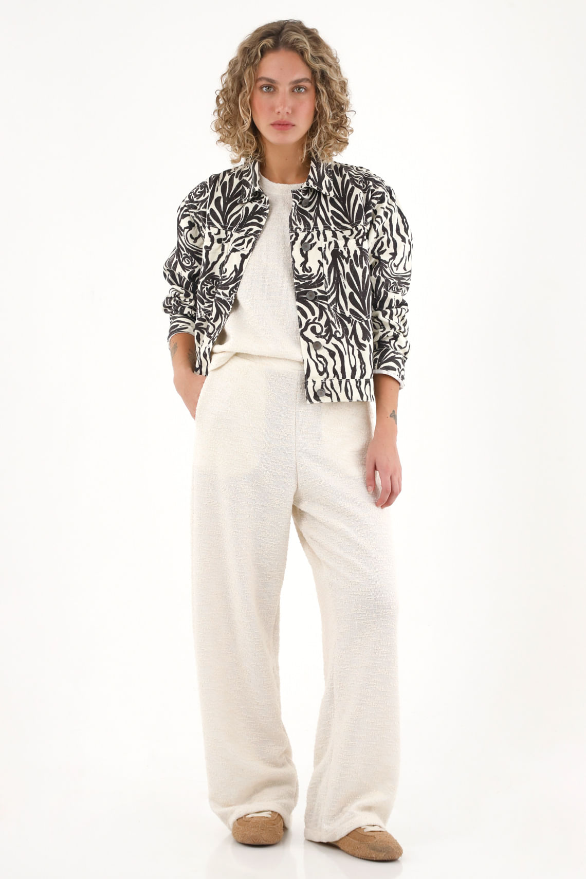 Pantalón bota recta crudo para mujer