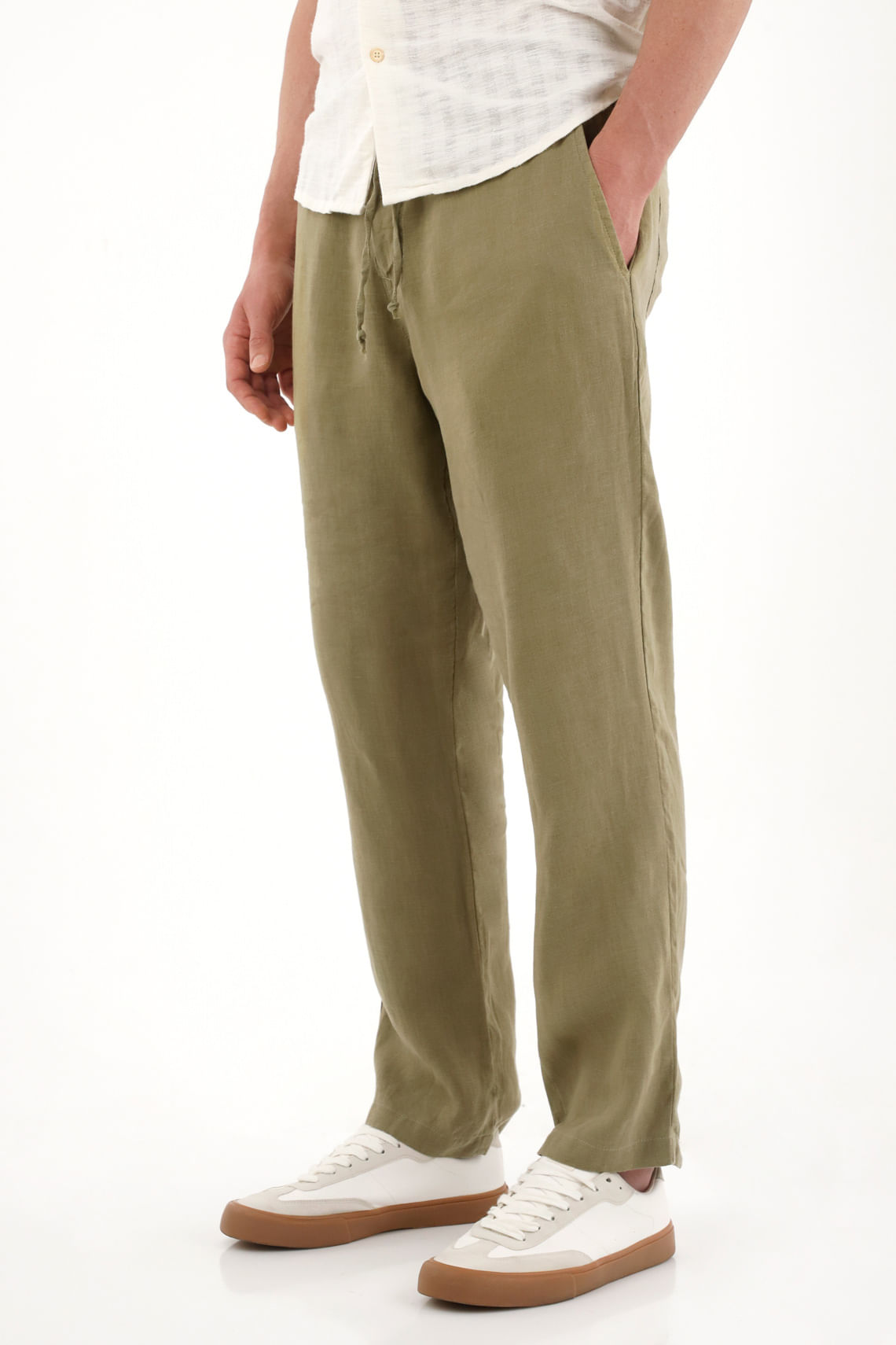 Pantalón chino en 100% lino verde para hombre