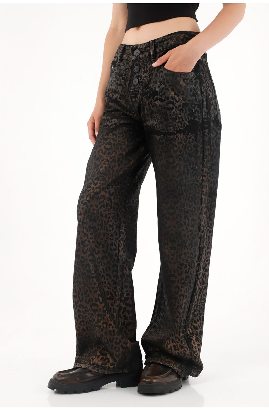Jean Wide Leg tiro alto con diseño a láser animal print para mujer