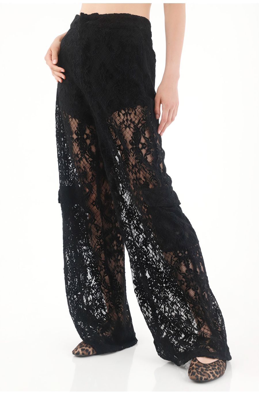 Pantalón Wide Leg de encaje negro para mujer