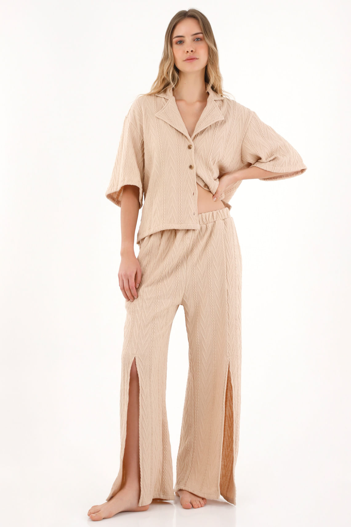 Pantalón tejido de bota recta café para mujer