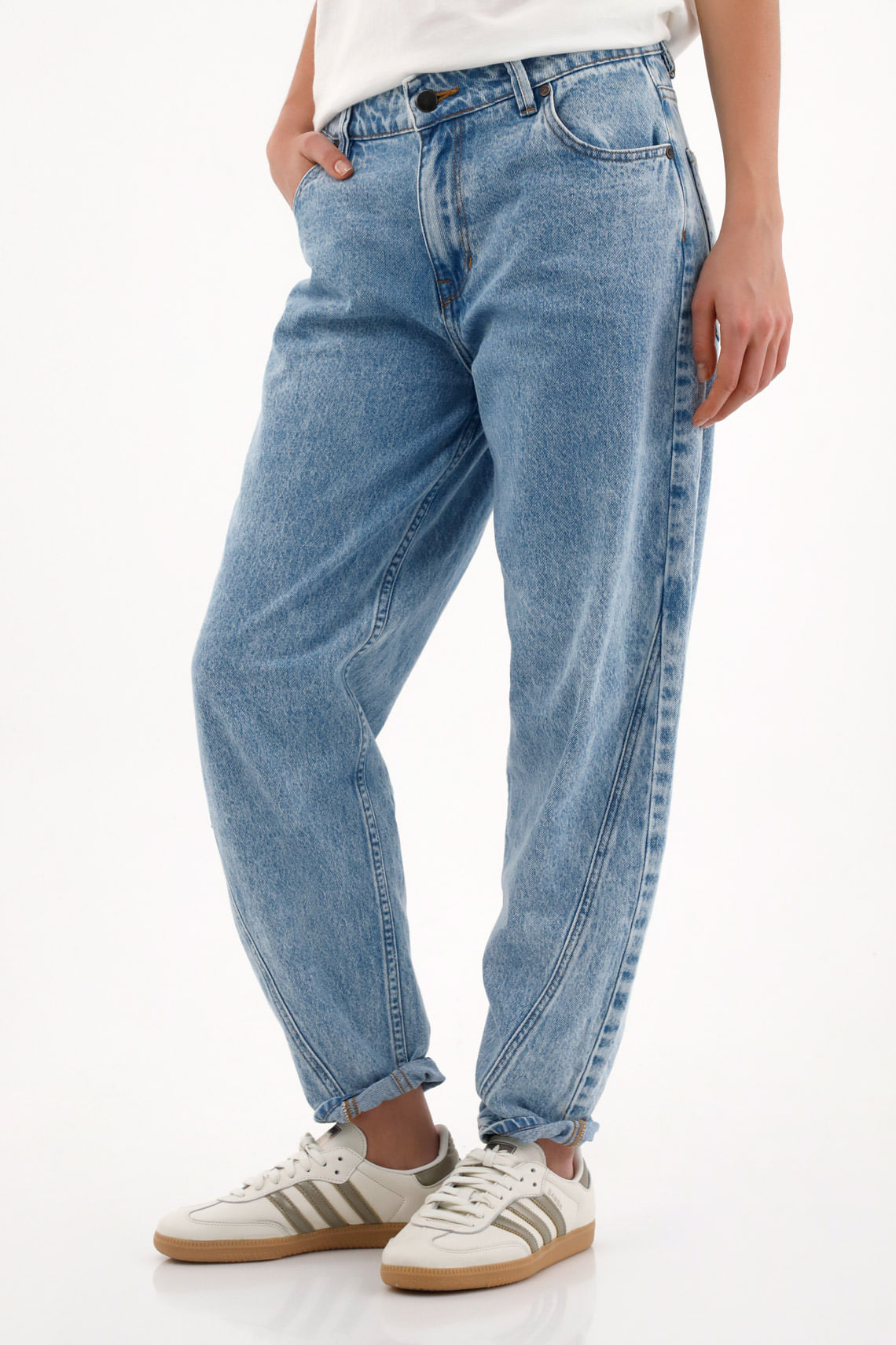 Jean Boyfriend tiro medio azul para mujer
