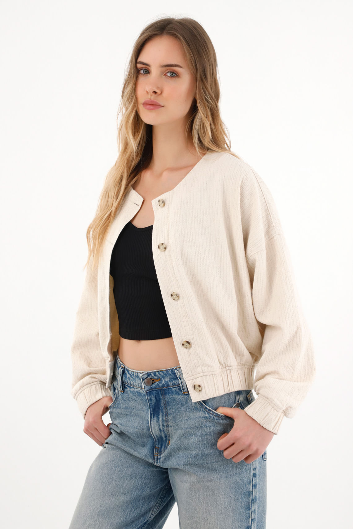 Abrigo tipo Bomber crudo para mujer
