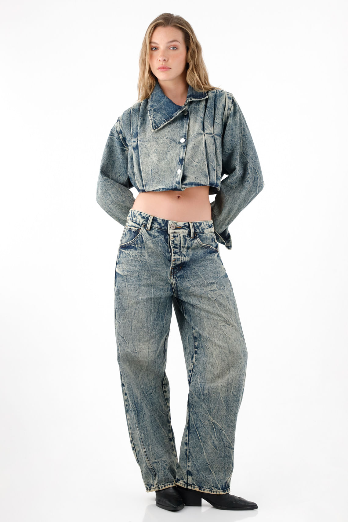 Jean Horseshoe con efecto craquelado azul para mujer