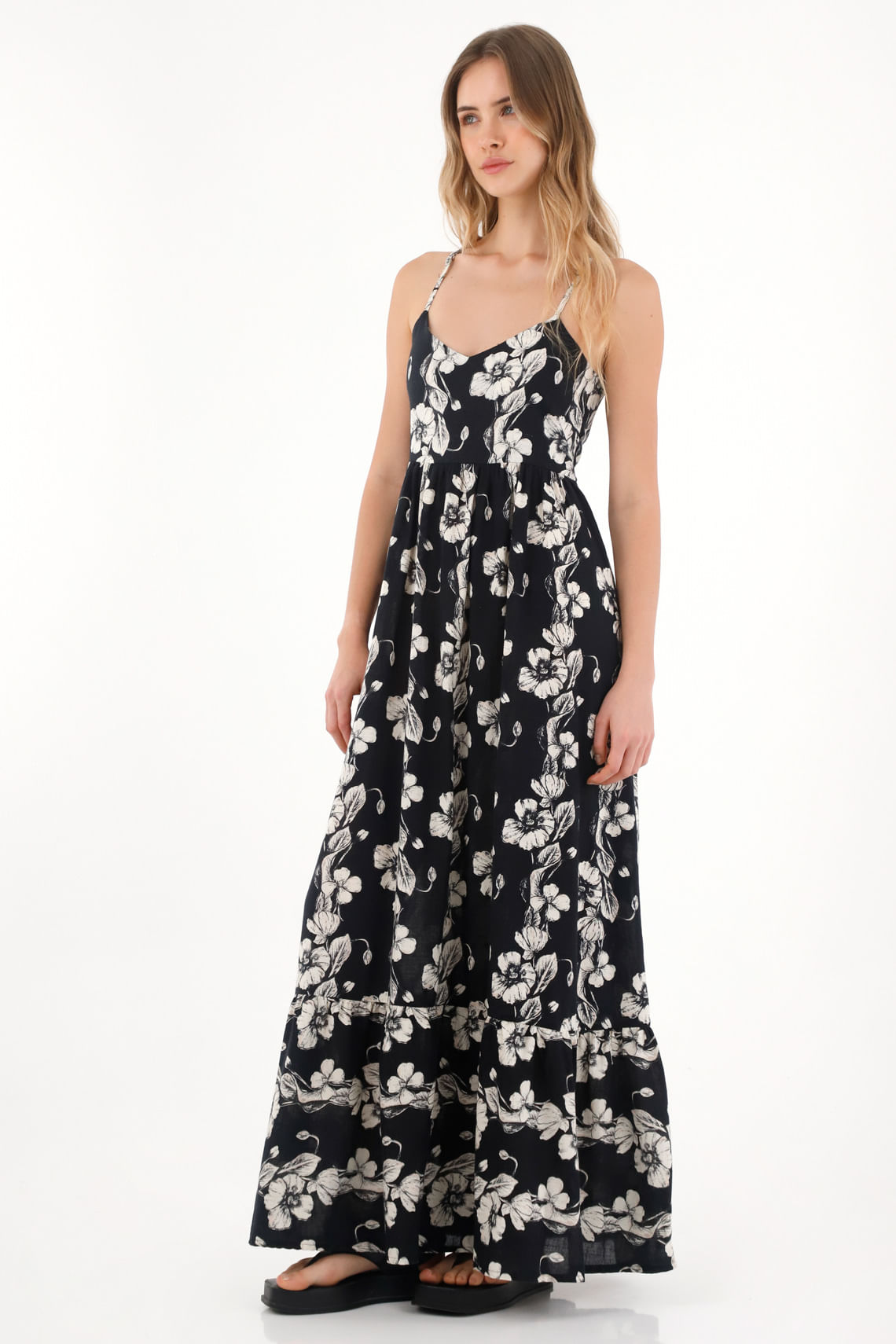 Vestido largo con estampado de flores para mujer