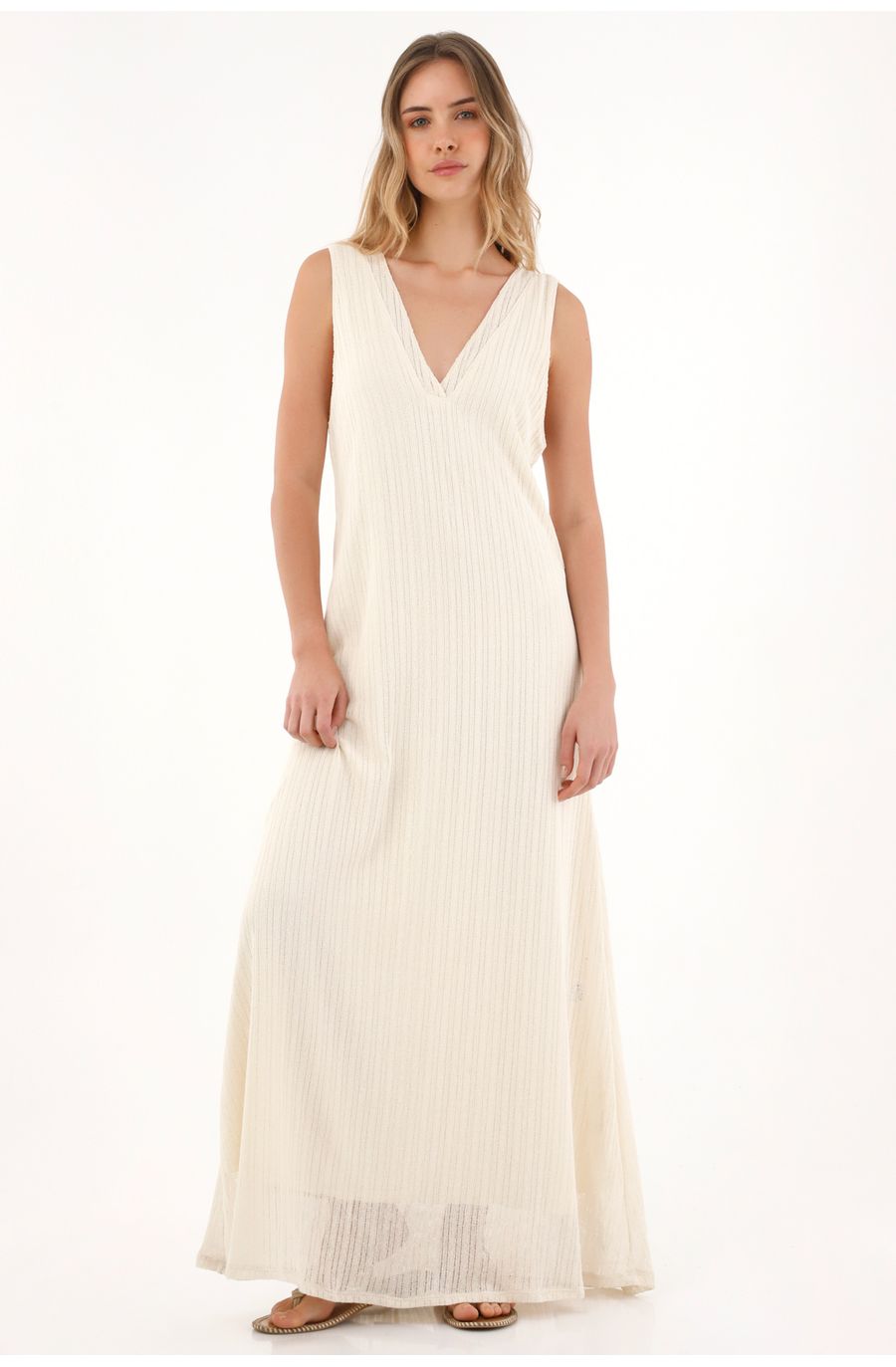 Vestido largo manga sisa crudo para mujer