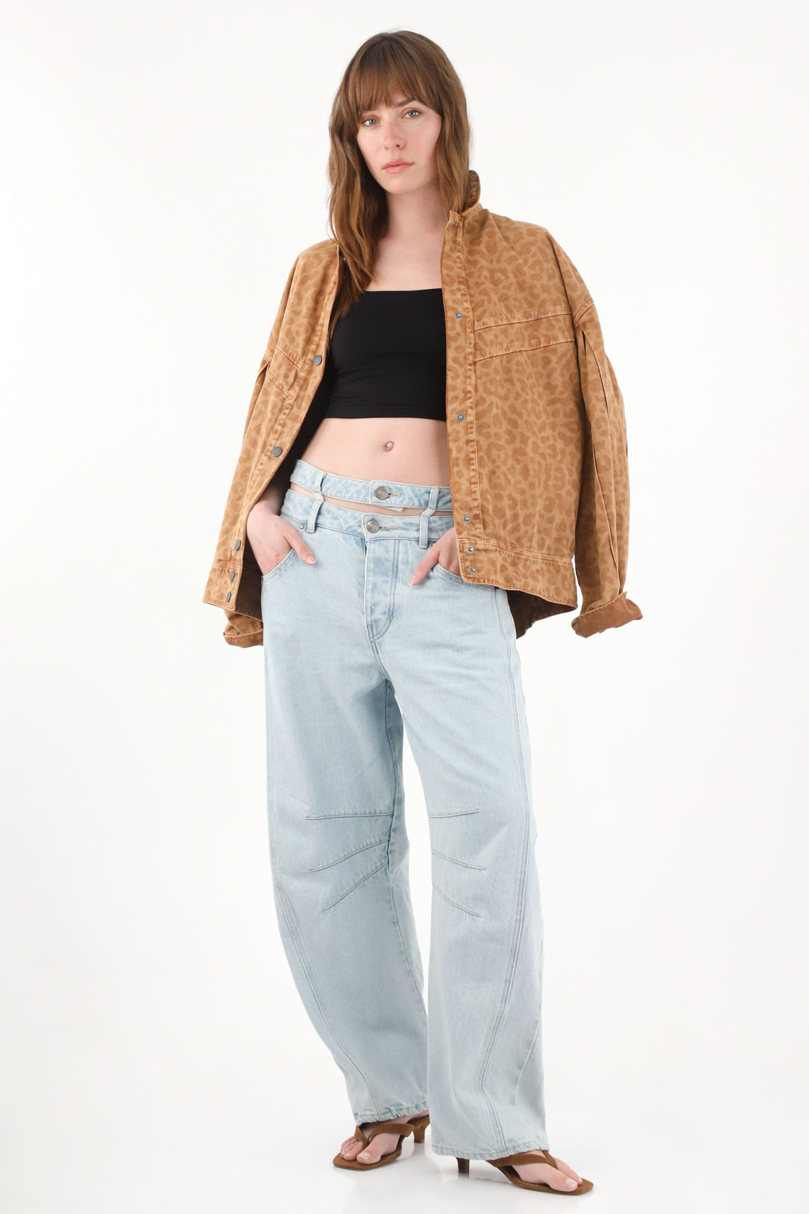 Jean Horseshoe con doble pretina y cut out para mujer