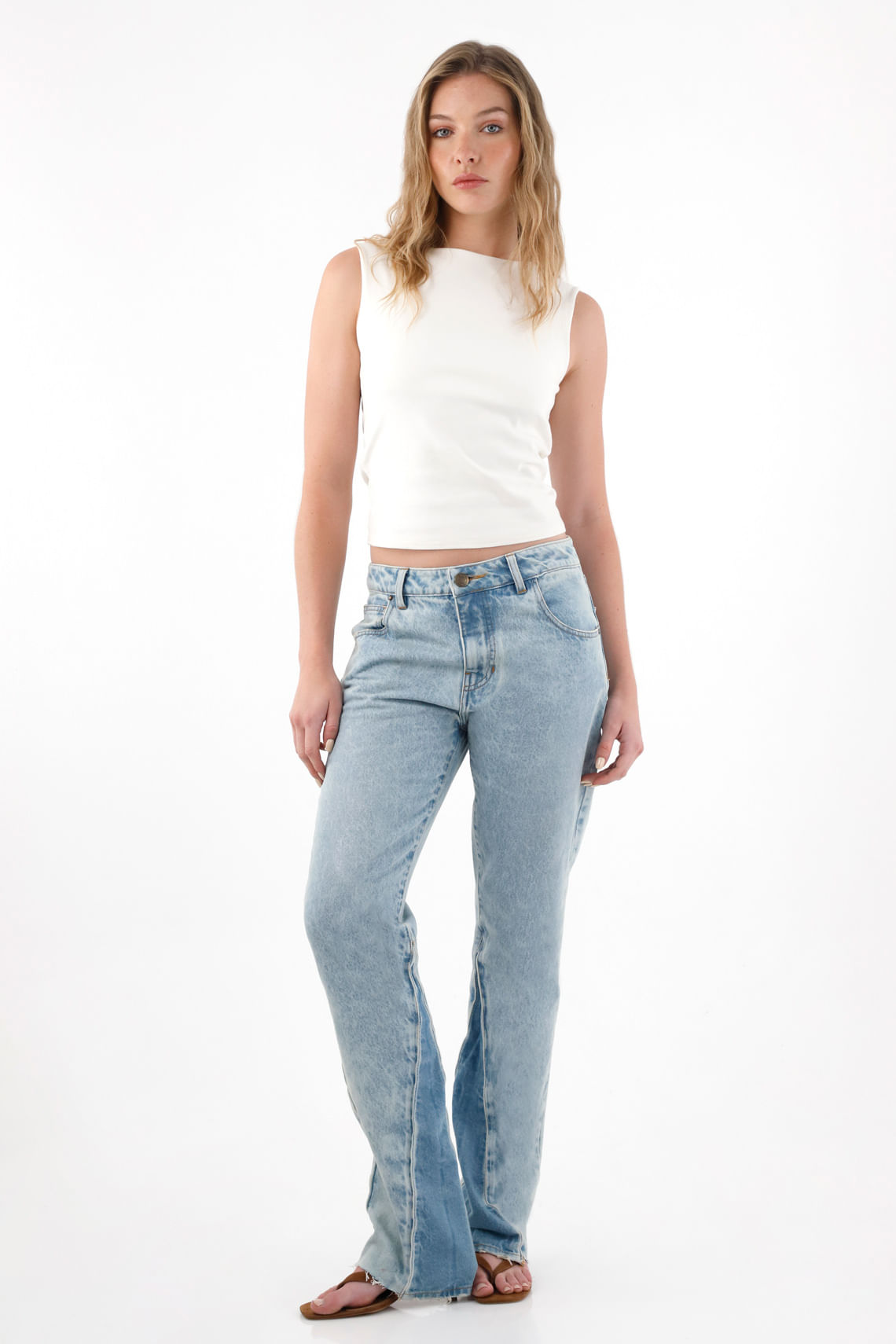 Jean Recto tiro medio azul para mujer