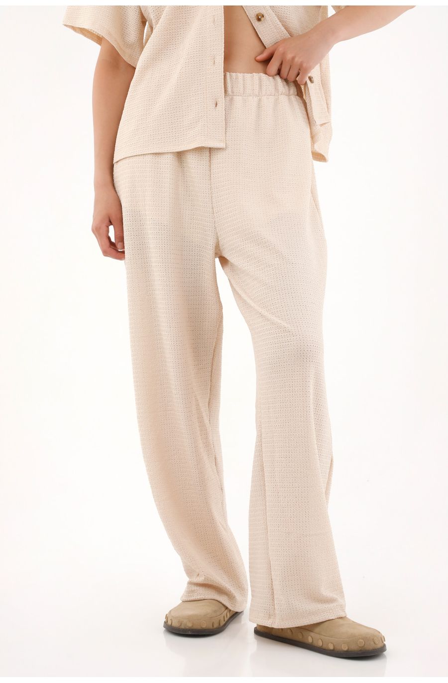 Pantalón Recto crudo en tejido de punto para mujer