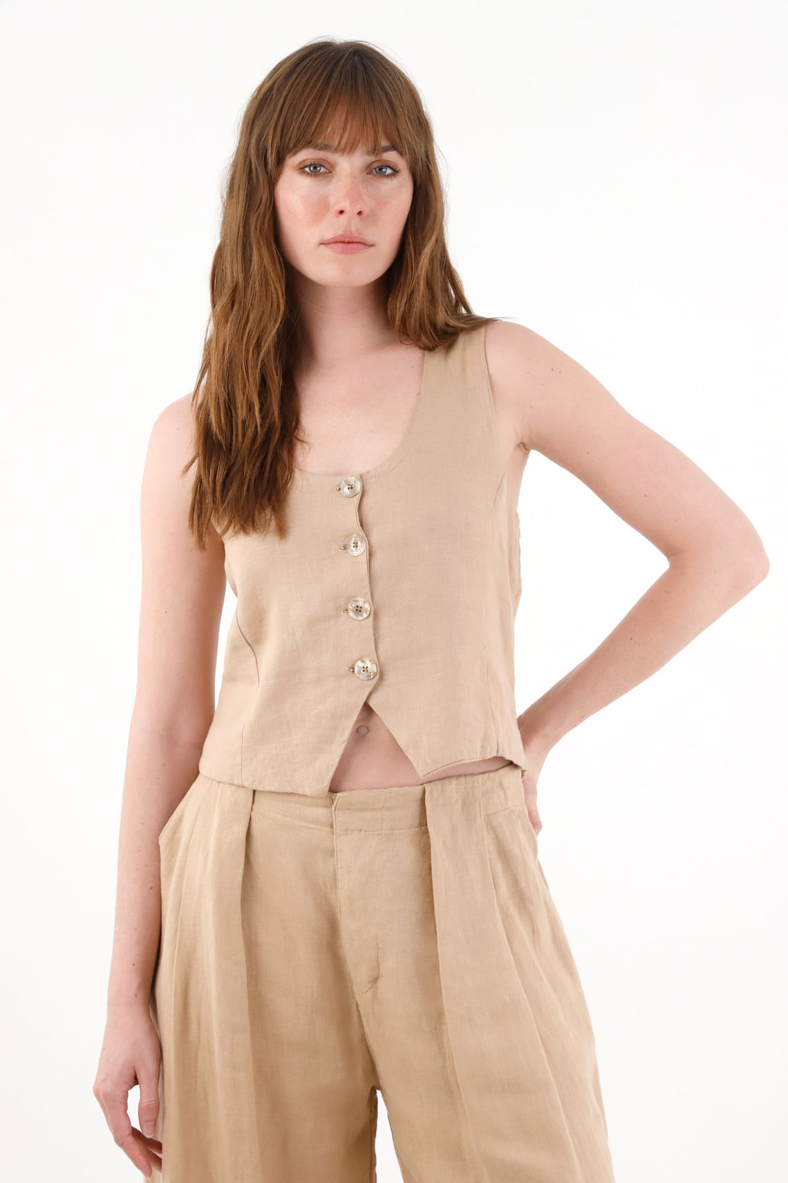 Chaleco en 100% lino crudo para mujer