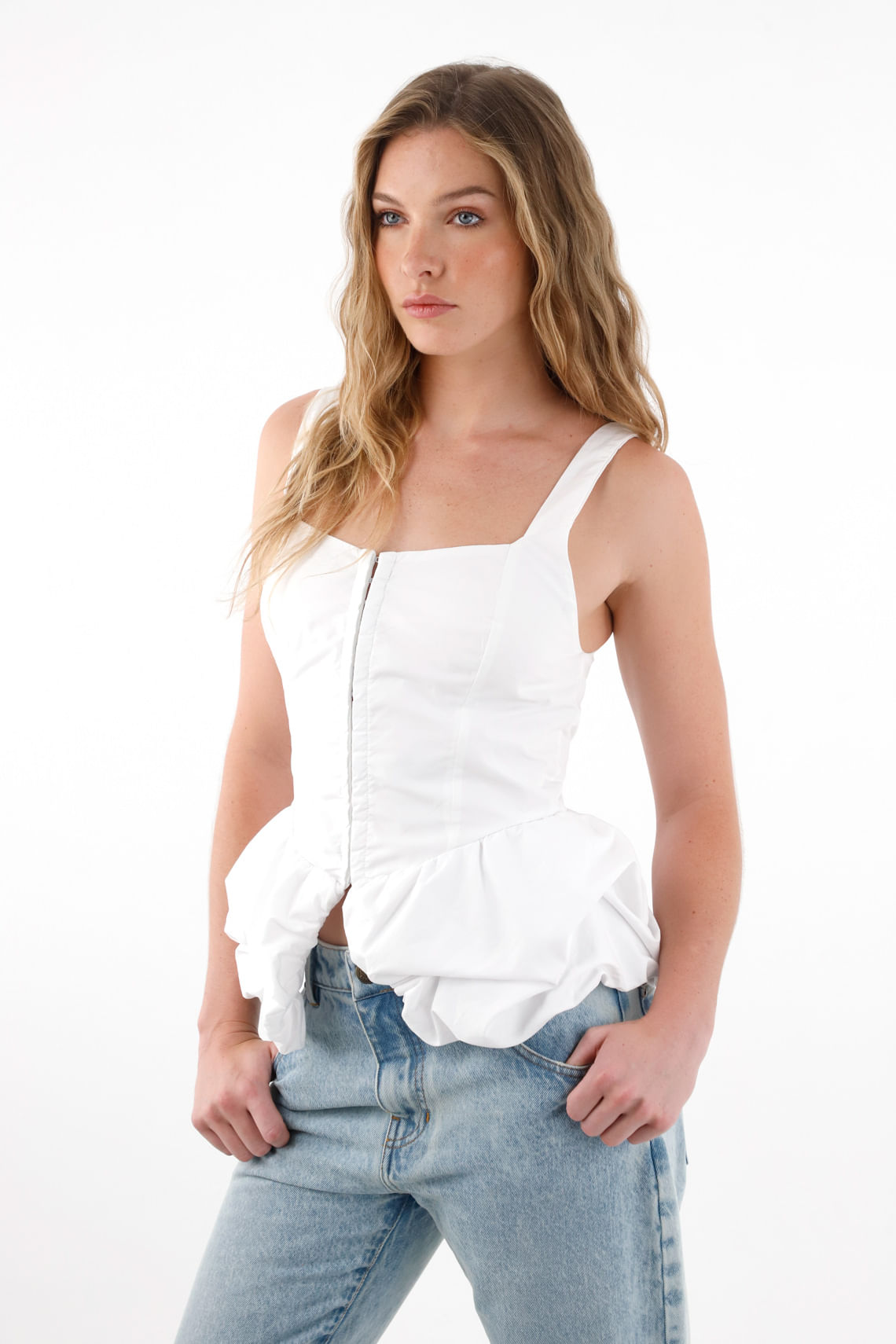 Camisa tipo corsé de tiras blanca para mujer