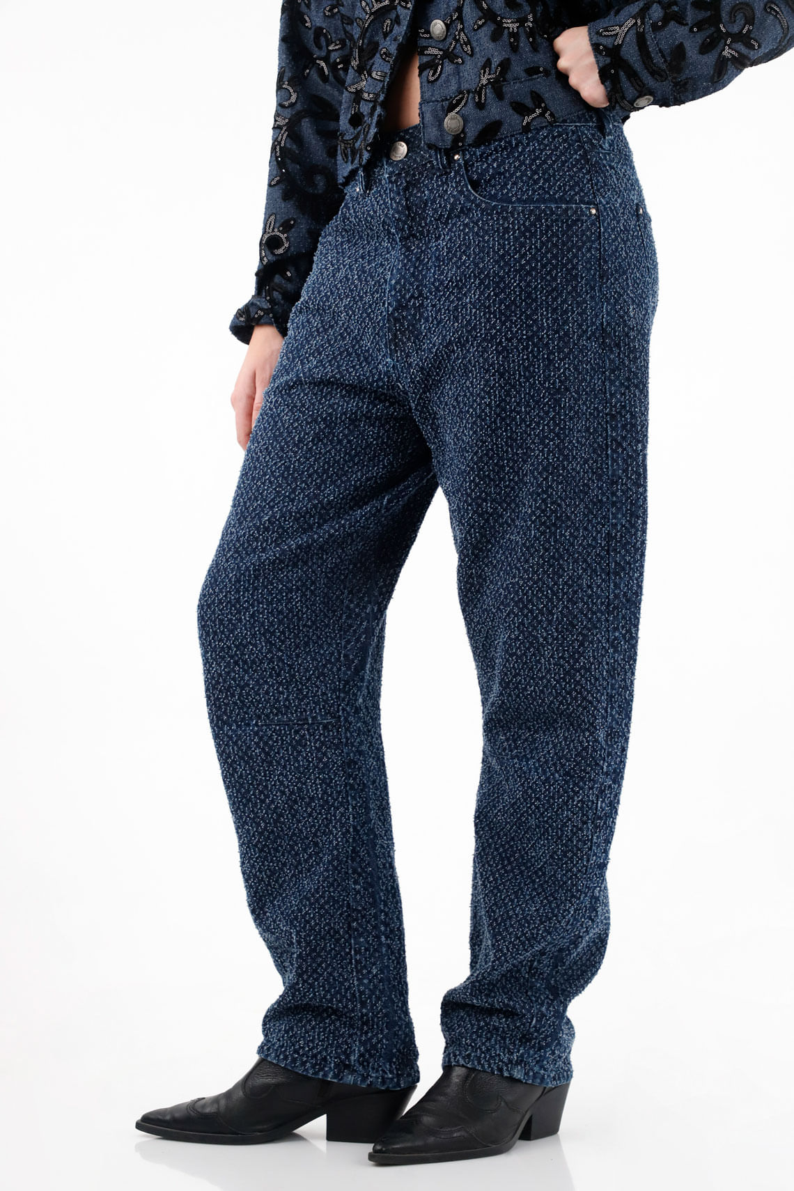Jean Balloon tiro bajo azul oscuro para mujer