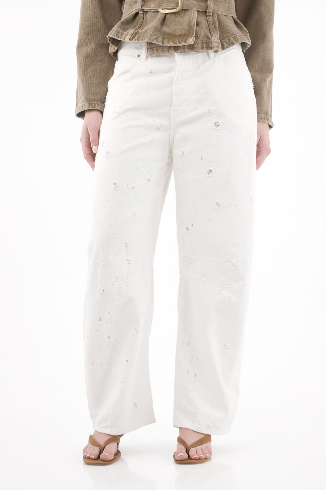 Jean Horseshoe tiro bajo crudo para mujer