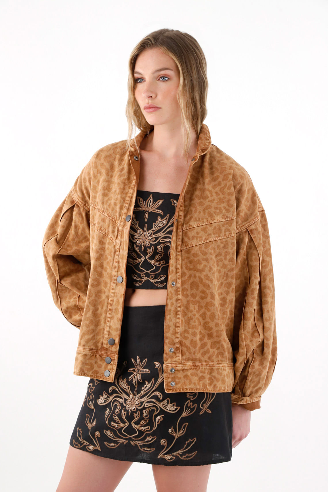 Abrigo oversize de diseño animal print café para mujer