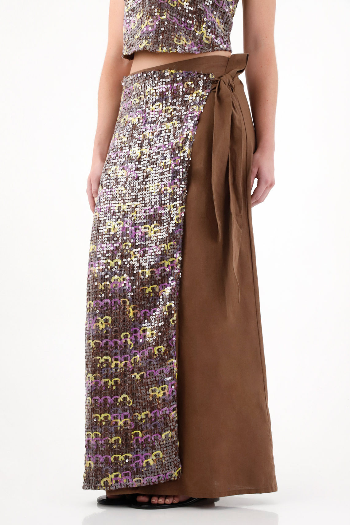 Falda larga tipo pareo con lentejuelas para mujer