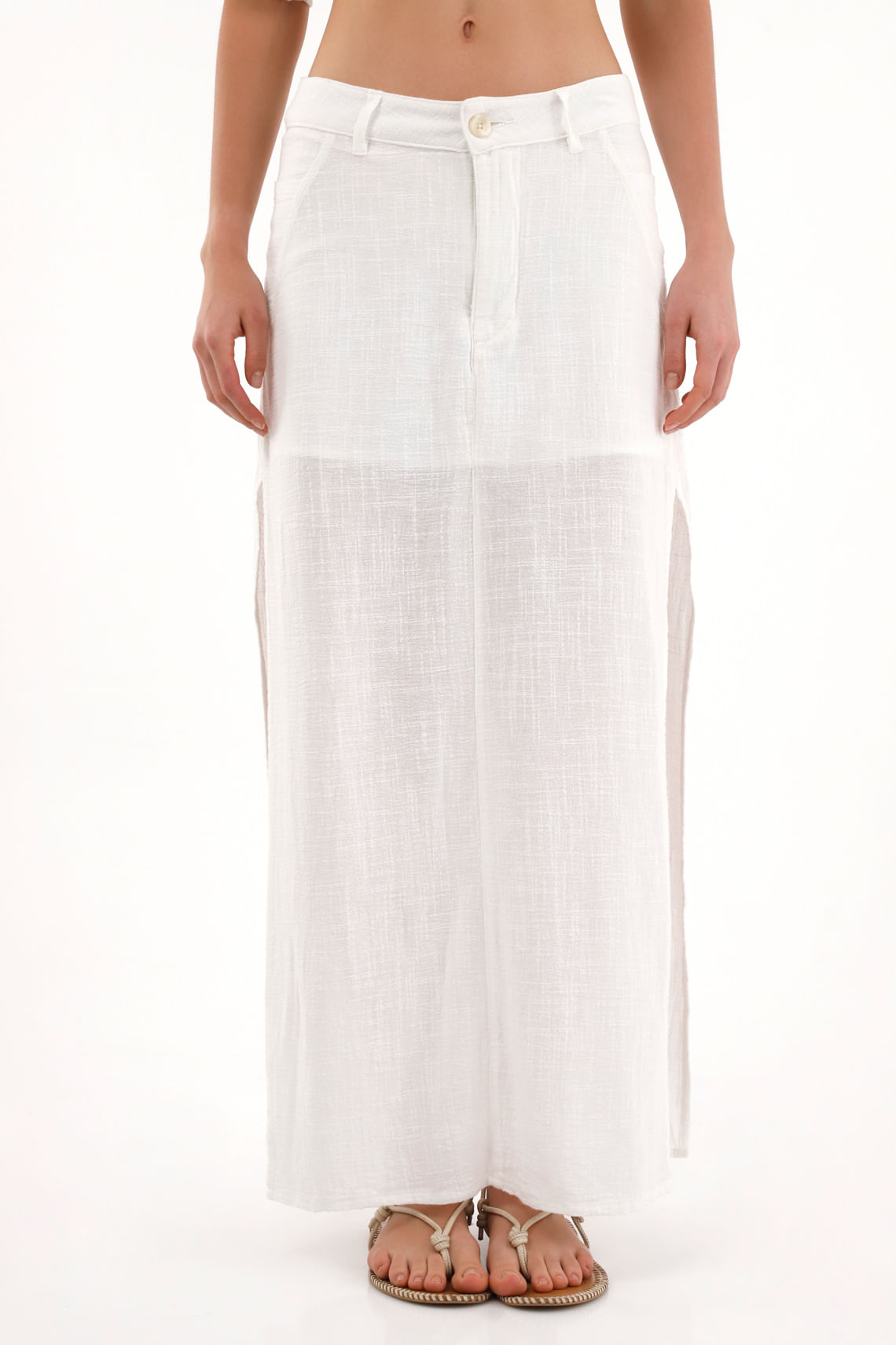 Falda larga con aberturas en costados crudo para mujer