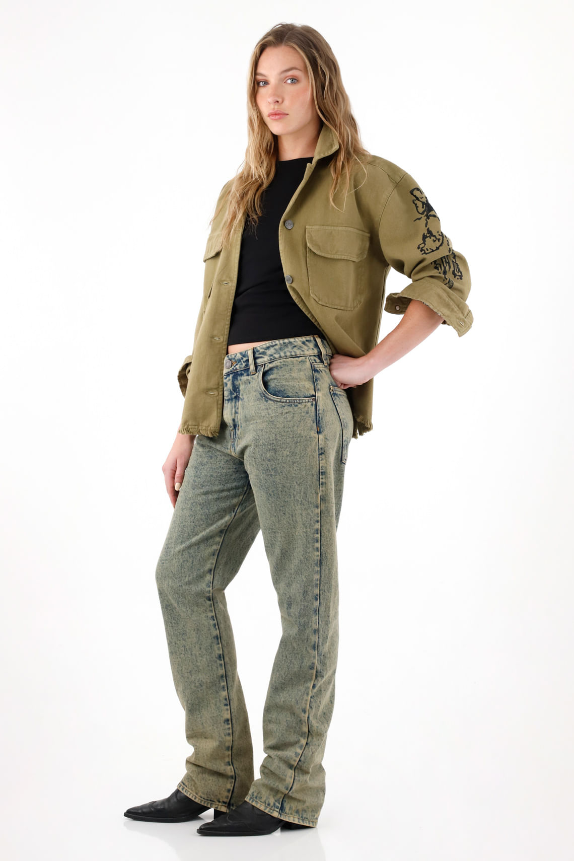 Jean Recto tiro medio tono claro para mujer