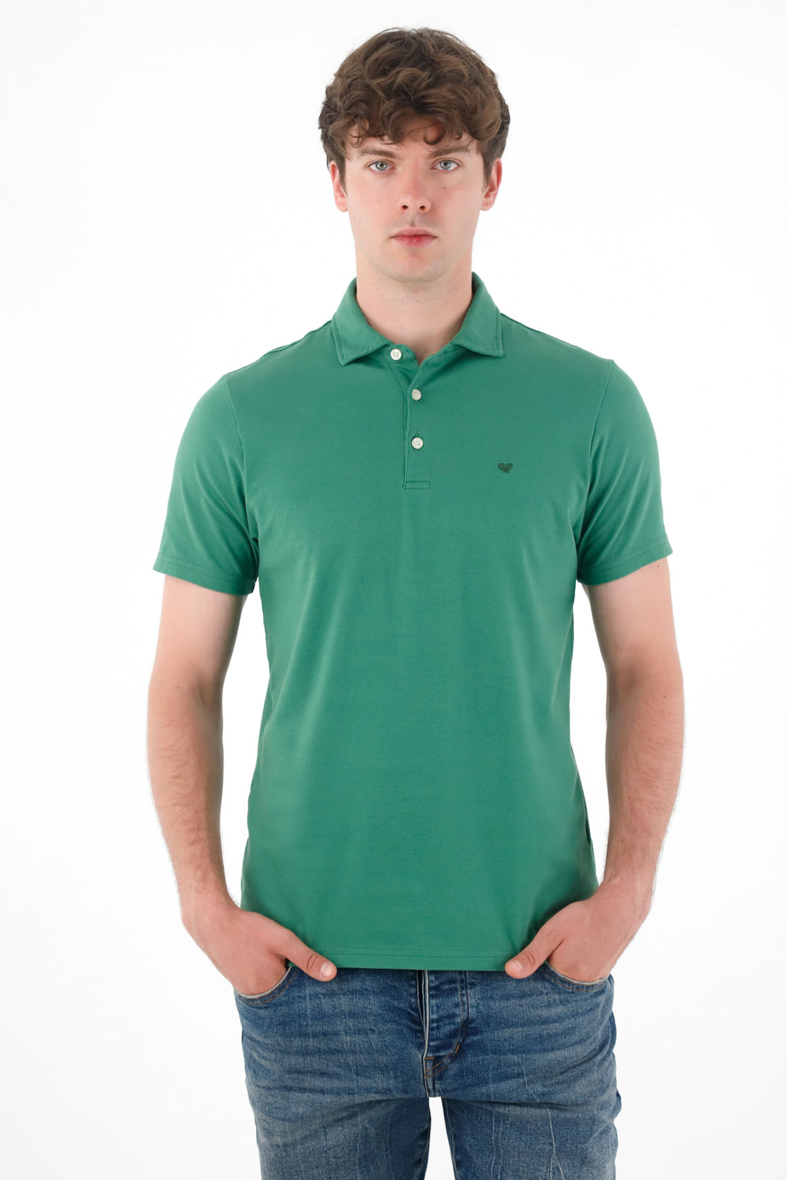 Polo con raqueta bordada verde para hombre